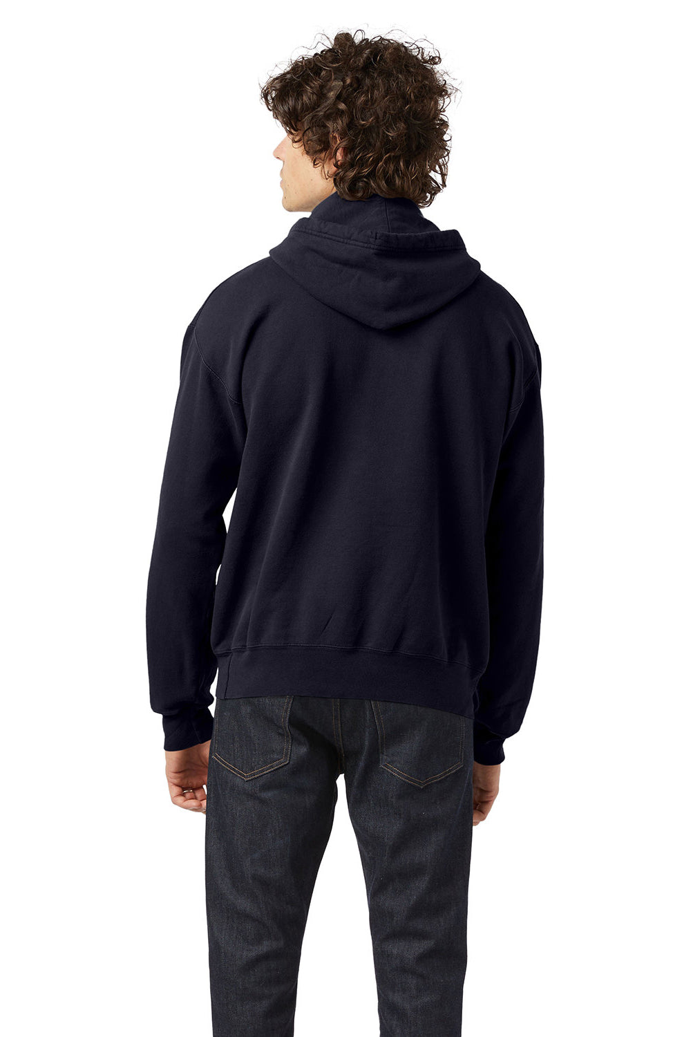 Champion CD450 Mens Garment Dyed Hooded Sweatshirt Hoodie Navy Blue Model Back