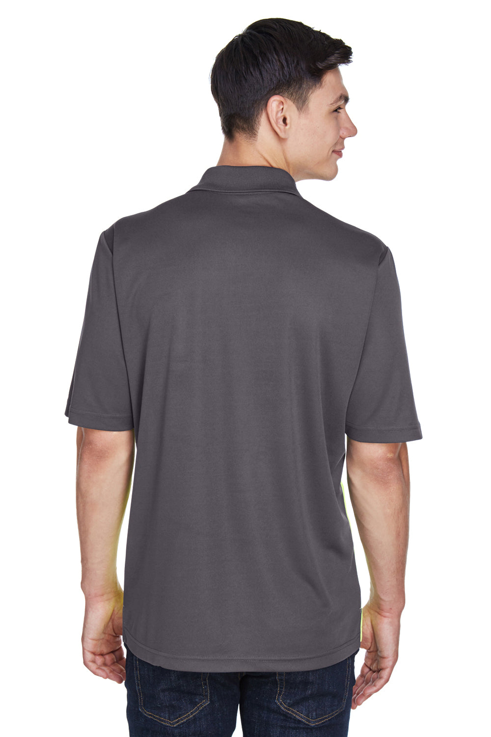 Core 365 CE101 Mens Balance Performance Moisture Wicking Short Sleeve Polo Shirt Safety Yellow/Carbon Grey Model Back