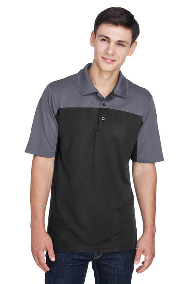 Core 365 CE101 Mens Balance Performance Moisture Wicking Short Sleeve Polo Shirt Black/Carbon Grey Model Front