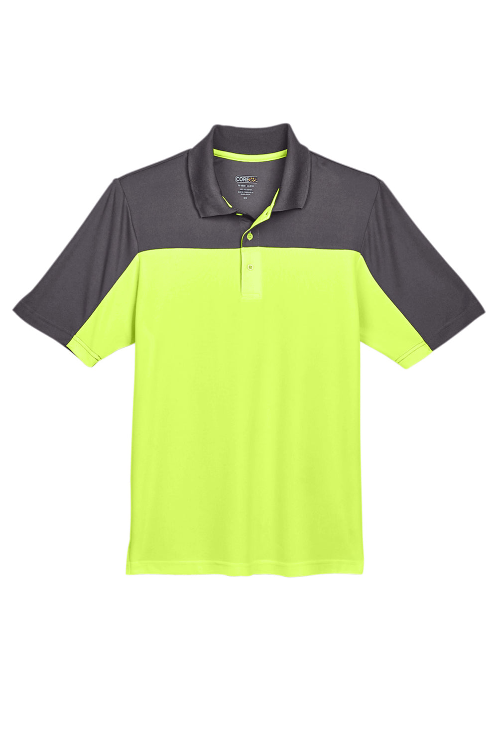 Core 365 CE101 Mens Balance Performance Moisture Wicking Short Sleeve Polo Shirt Safety Yellow/Carbon Grey Flat Front