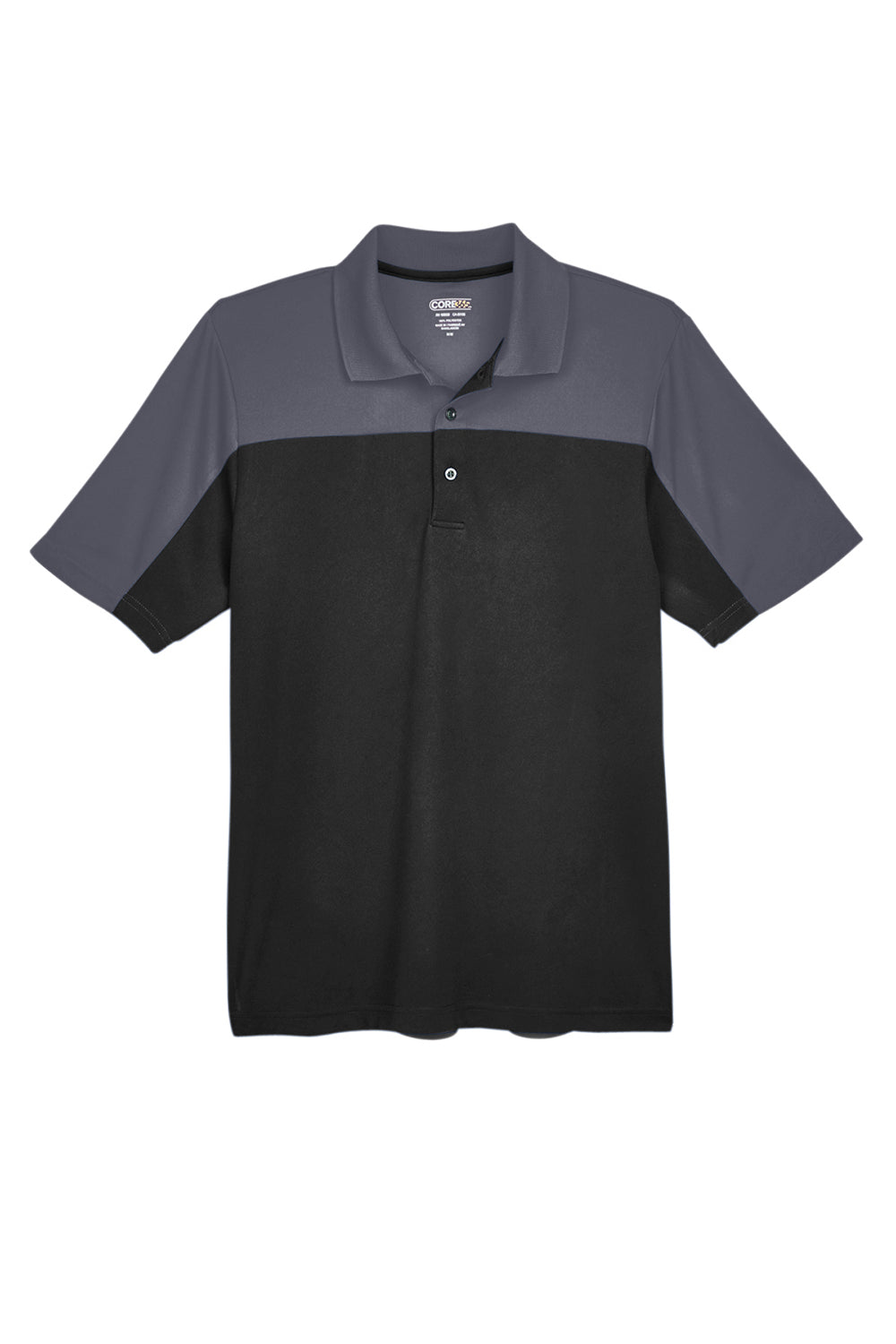 Core 365 CE101 Mens Balance Performance Moisture Wicking Short Sleeve Polo Shirt Black/Carbon Grey Flat Front