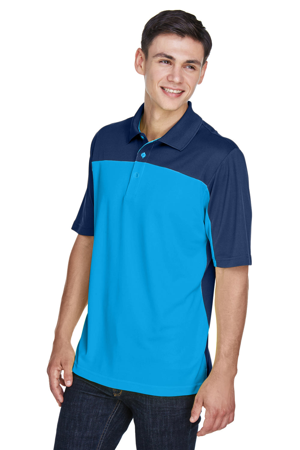 Core 365 CE101 Mens Balance Performance Moisture Wicking Short Sleeve Polo Shirt Electric Blue/Classic Navy Blue Model 3q