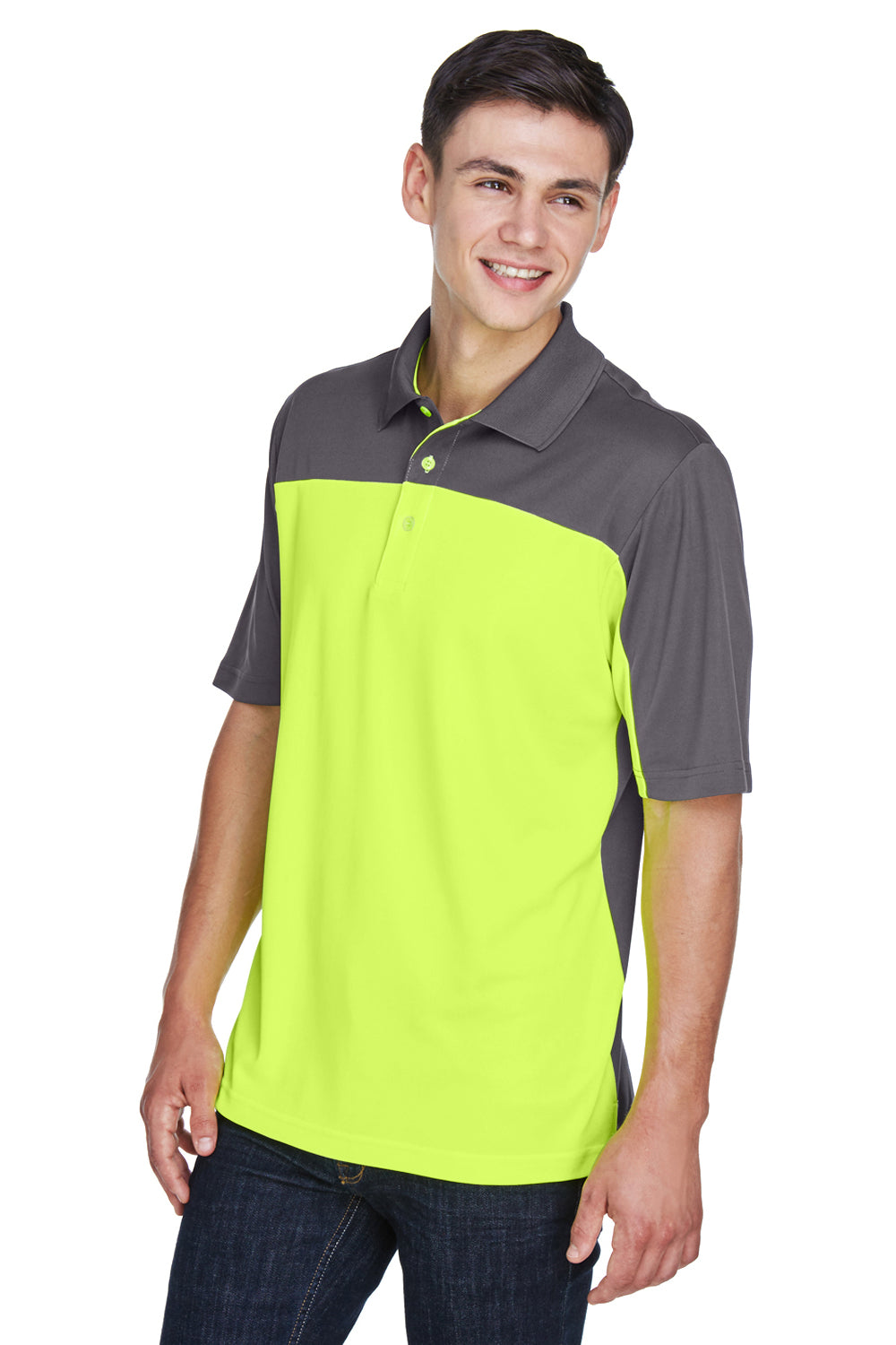 Core 365 CE101 Mens Balance Performance Moisture Wicking Short Sleeve Polo Shirt Safety Yellow/Carbon Grey Model 3q