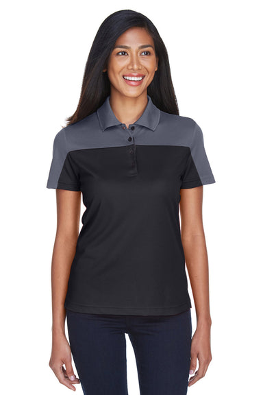 Core 365 CE101W Womens Balance Performance Moisture Wicking Short Sleeve Polo Shirt Black/Carbon Grey Model Front