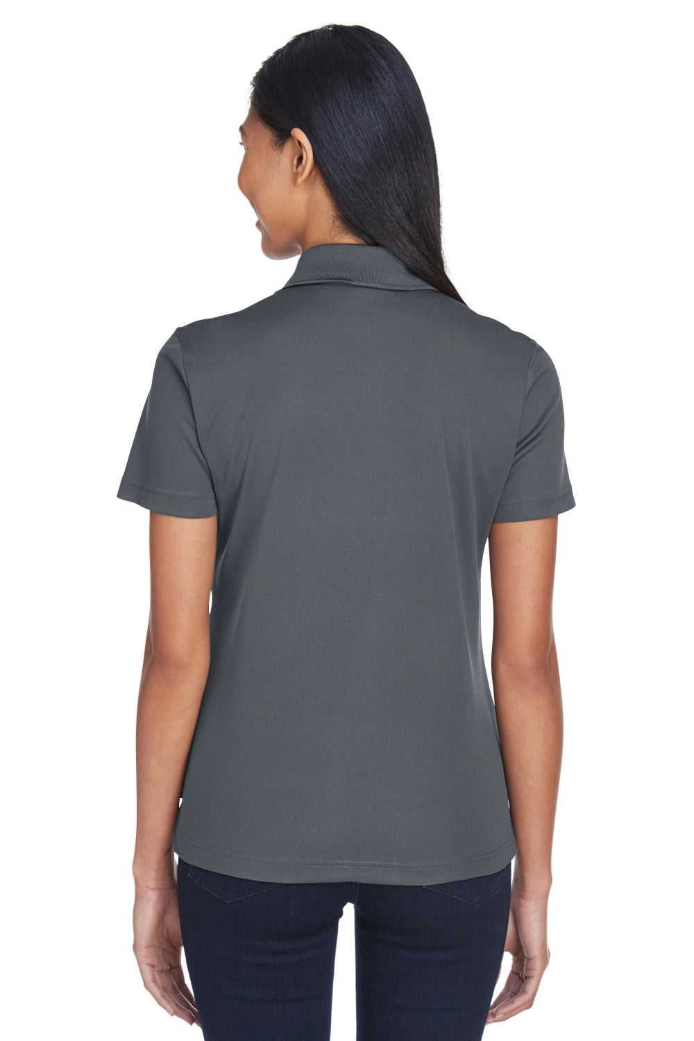 Core 365 CE101W Womens Balance Performance Moisture Wicking Short Sleeve Polo Shirt Forest Green/Carbon Grey Model Back