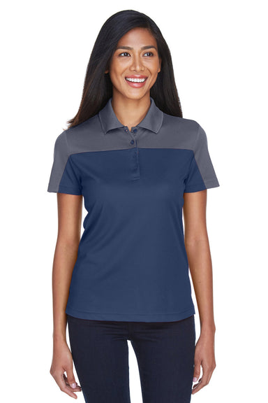 Core 365 CE101W Womens Balance Performance Moisture Wicking Short Sleeve Polo Shirt Classic Navy Blue/Carbon Grey Model Front