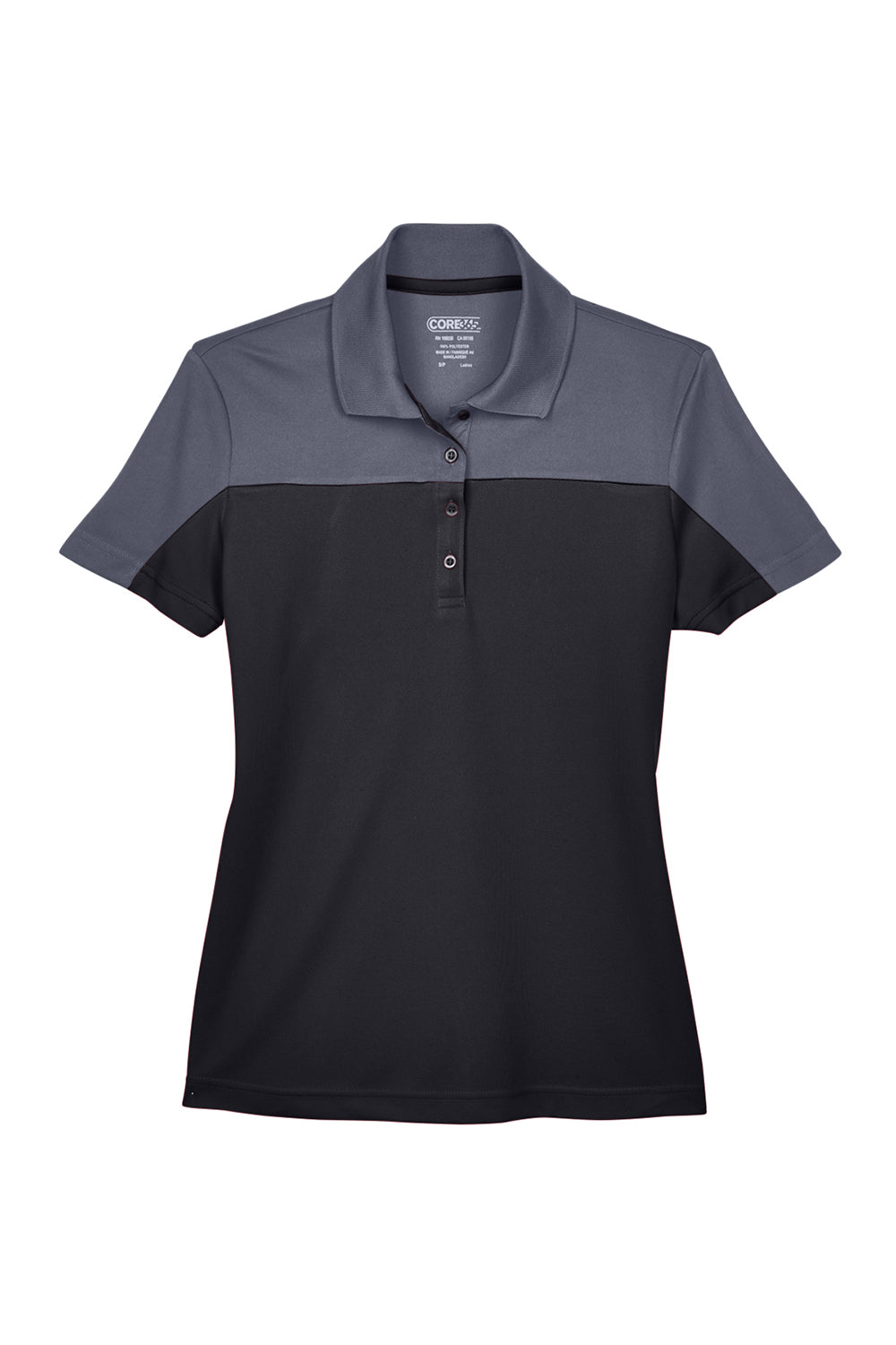 Core 365 CE101W Womens Balance Performance Moisture Wicking Short Sleeve Polo Shirt Black/Carbon Grey Flat Front