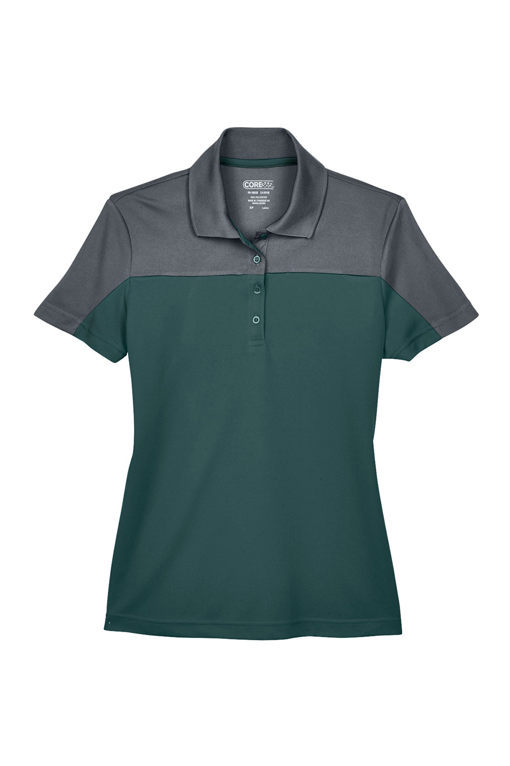 Core 365 CE101W Womens Balance Performance Moisture Wicking Short Sleeve Polo Shirt Forest Green/Carbon Grey Flat Front