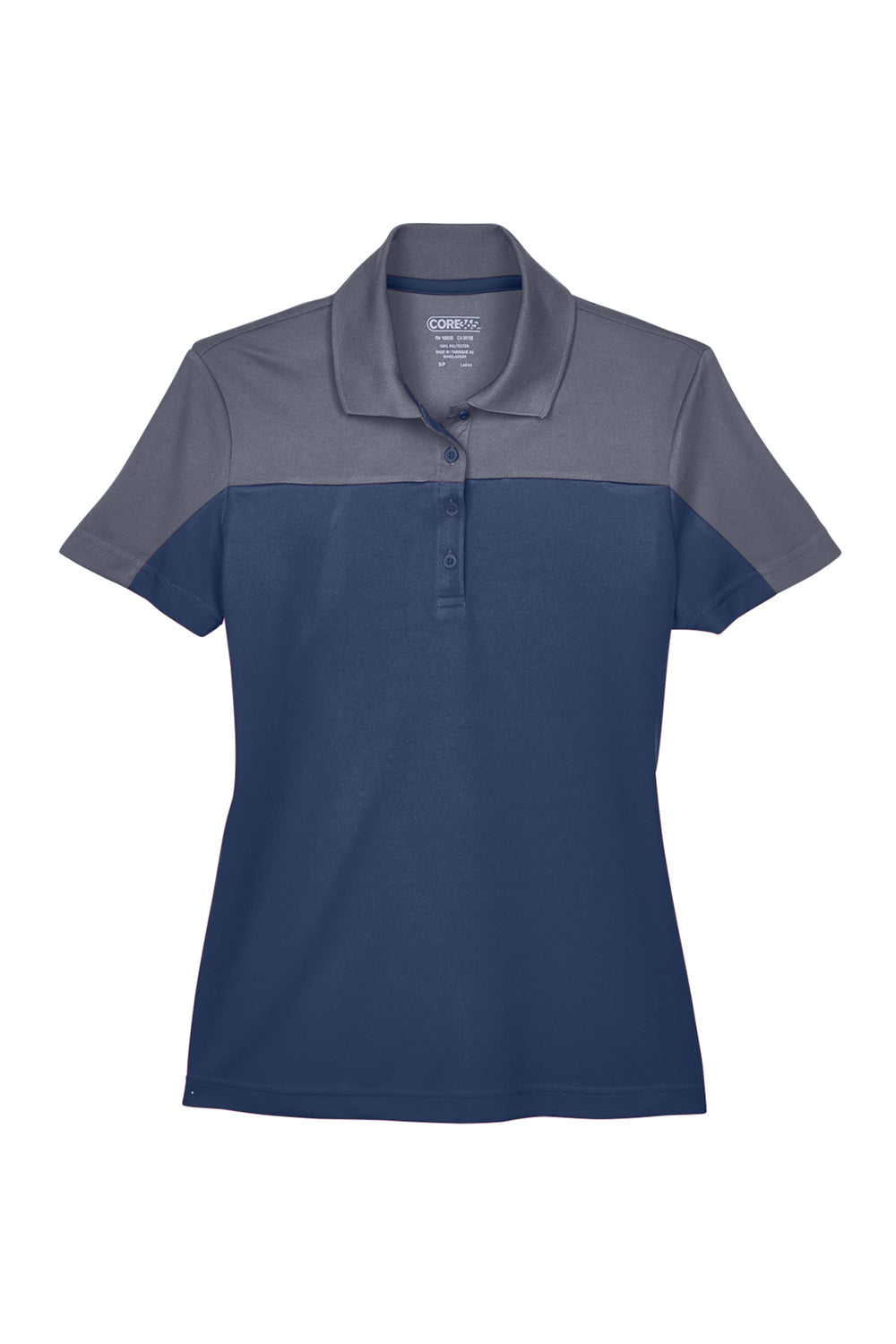 Core 365 CE101W Womens Balance Performance Moisture Wicking Short Sleeve Polo Shirt Classic Navy Blue/Carbon Grey Flat Front