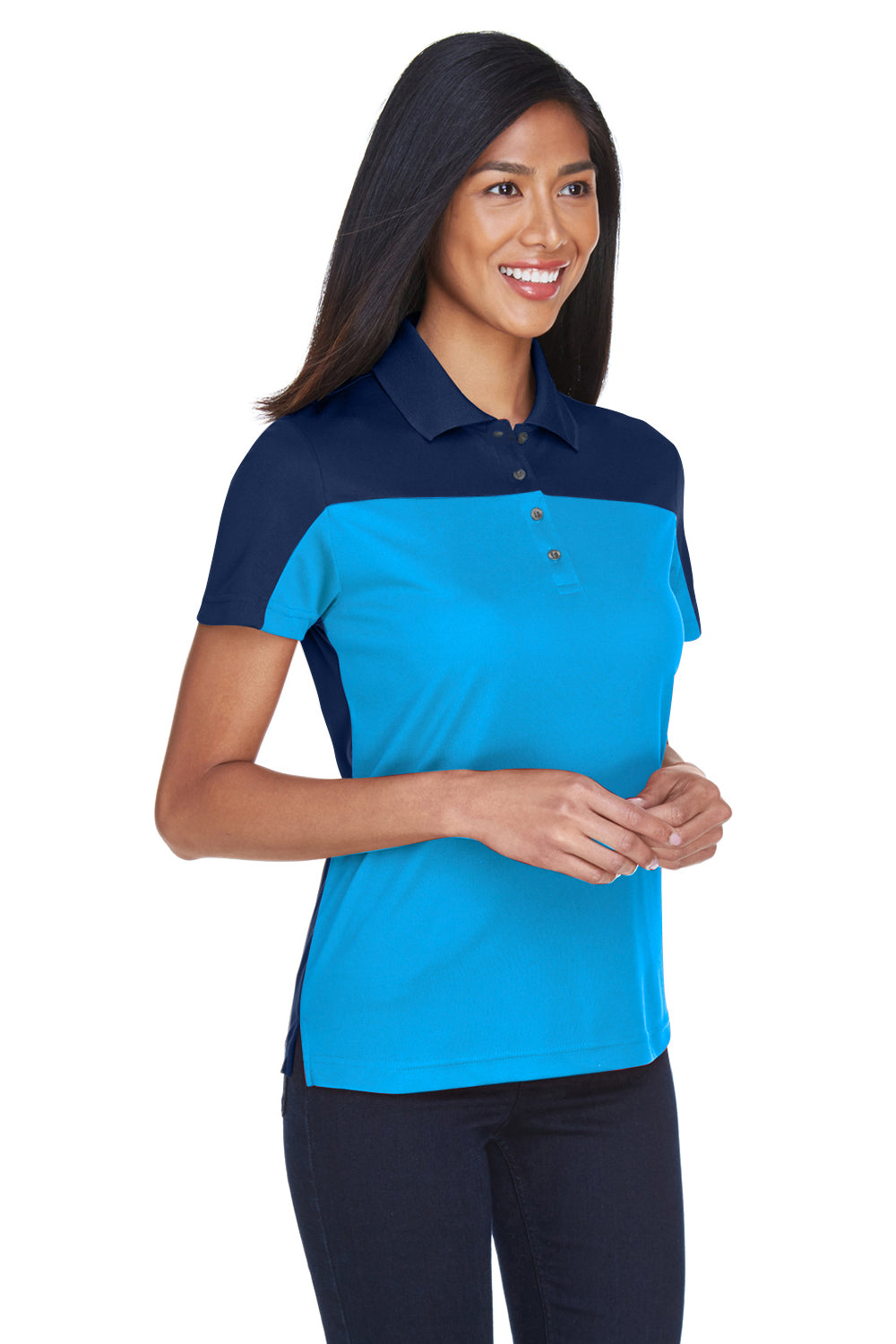 Core 365 CE101W Womens Balance Performance Moisture Wicking Short Sleeve Polo Shirt Electric Blue/Classic Navy Blue Model 3q