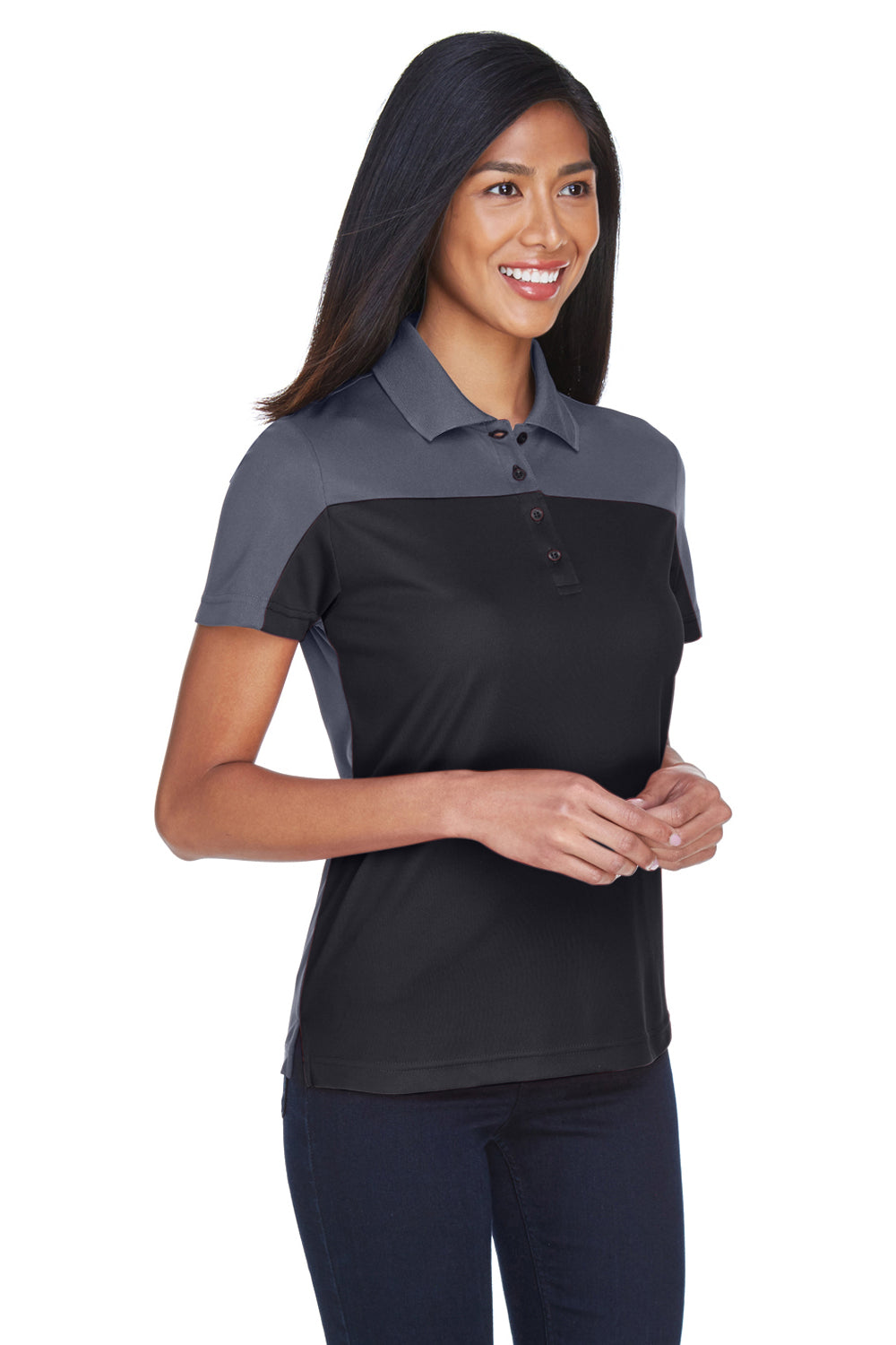 Core 365 CE101W Womens Balance Performance Moisture Wicking Short Sleeve Polo Shirt Black/Carbon Grey Model 3q