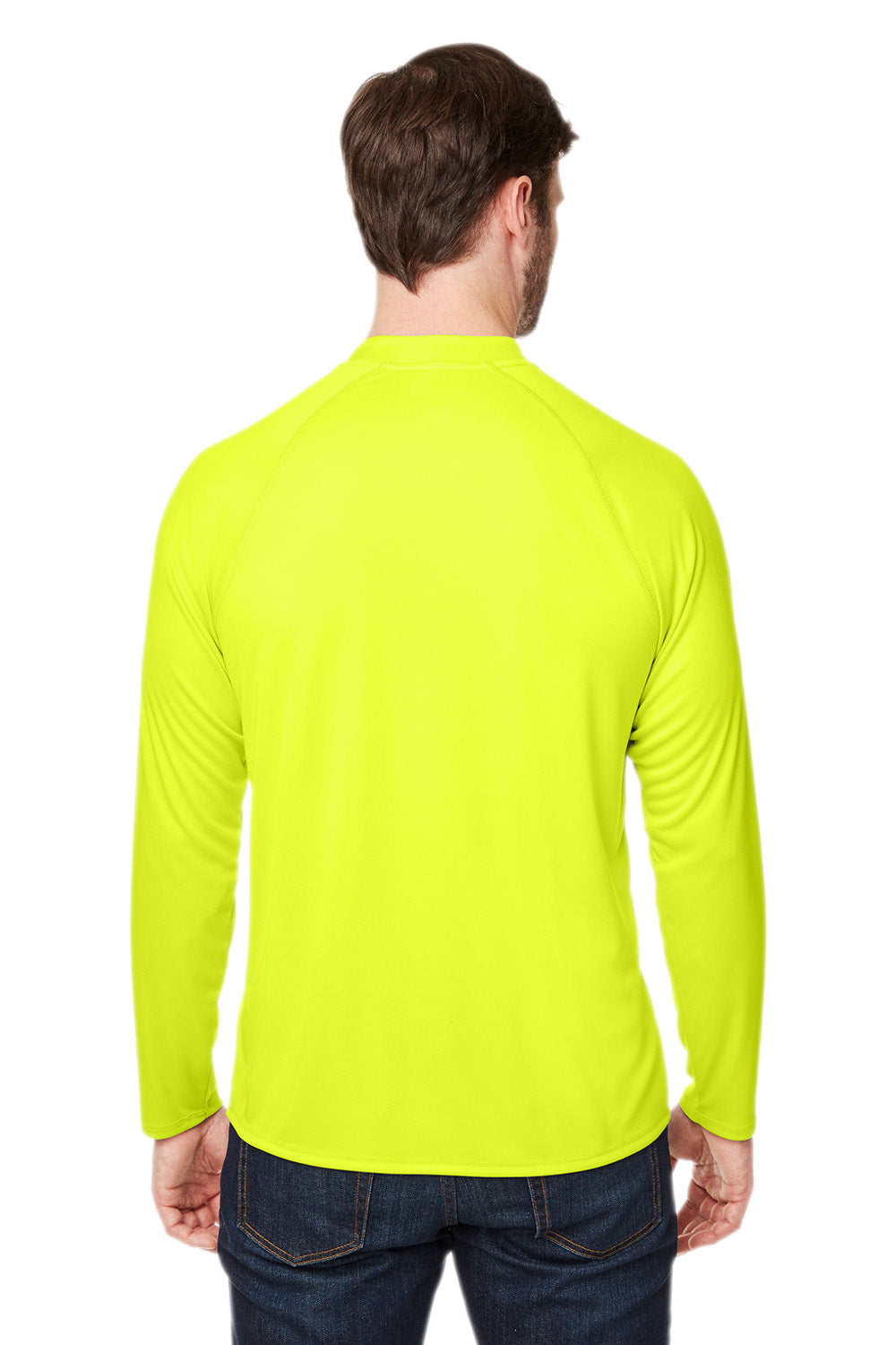 Core 365 CE110 Mens Ultra MVP Raglan Moisture Wicking Long Sleeve Crewneck T-Shirt Safety Yellow Model Back