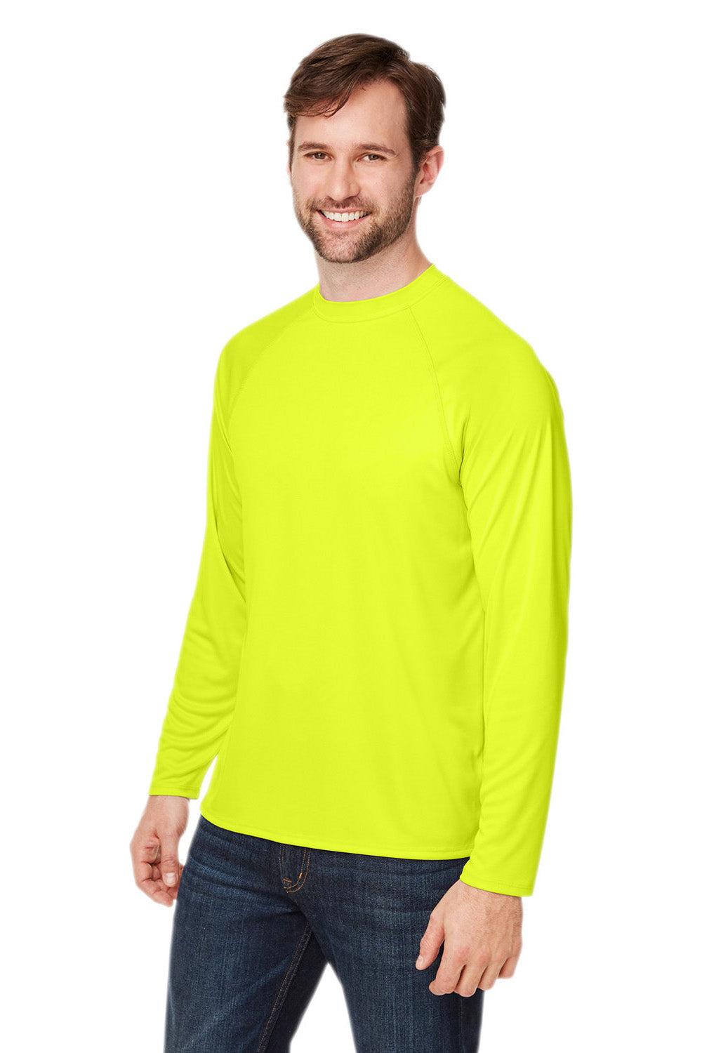 Core 365 CE110 Mens Ultra MVP Raglan Moisture Wicking Long Sleeve Crewneck T-Shirt Safety Yellow Model 3q