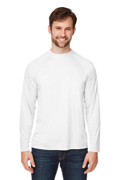 Core 365 CE110 Mens Ultra MVP Raglan Moisture Wicking Long Sleeve Crewneck T-Shirt White Model Front