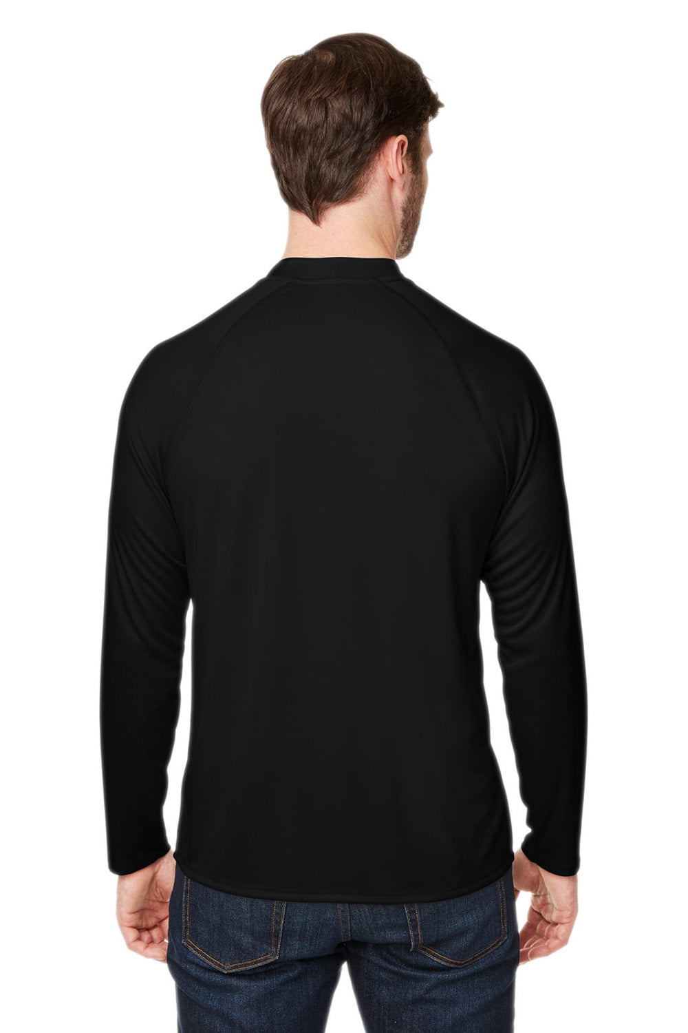 Core 365 CE110 Mens Ultra MVP Raglan Moisture Wicking Long Sleeve Crewneck T-Shirt Black Model Back