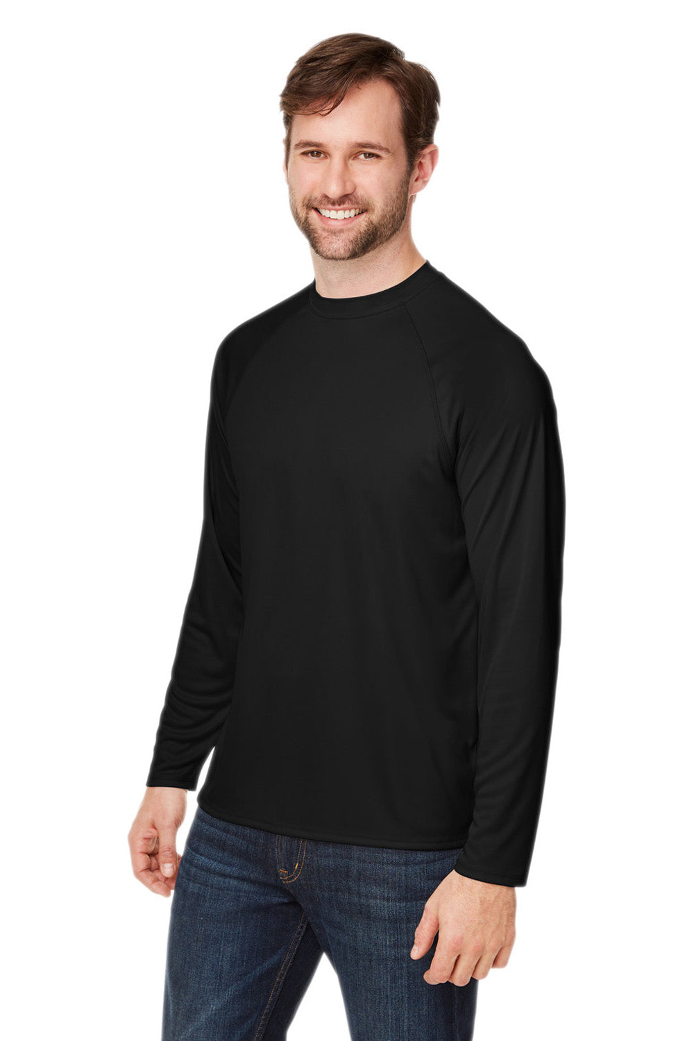 Core 365 CE110 Mens Ultra MVP Raglan Moisture Wicking Long Sleeve Crewneck T-Shirt Black Model 3q