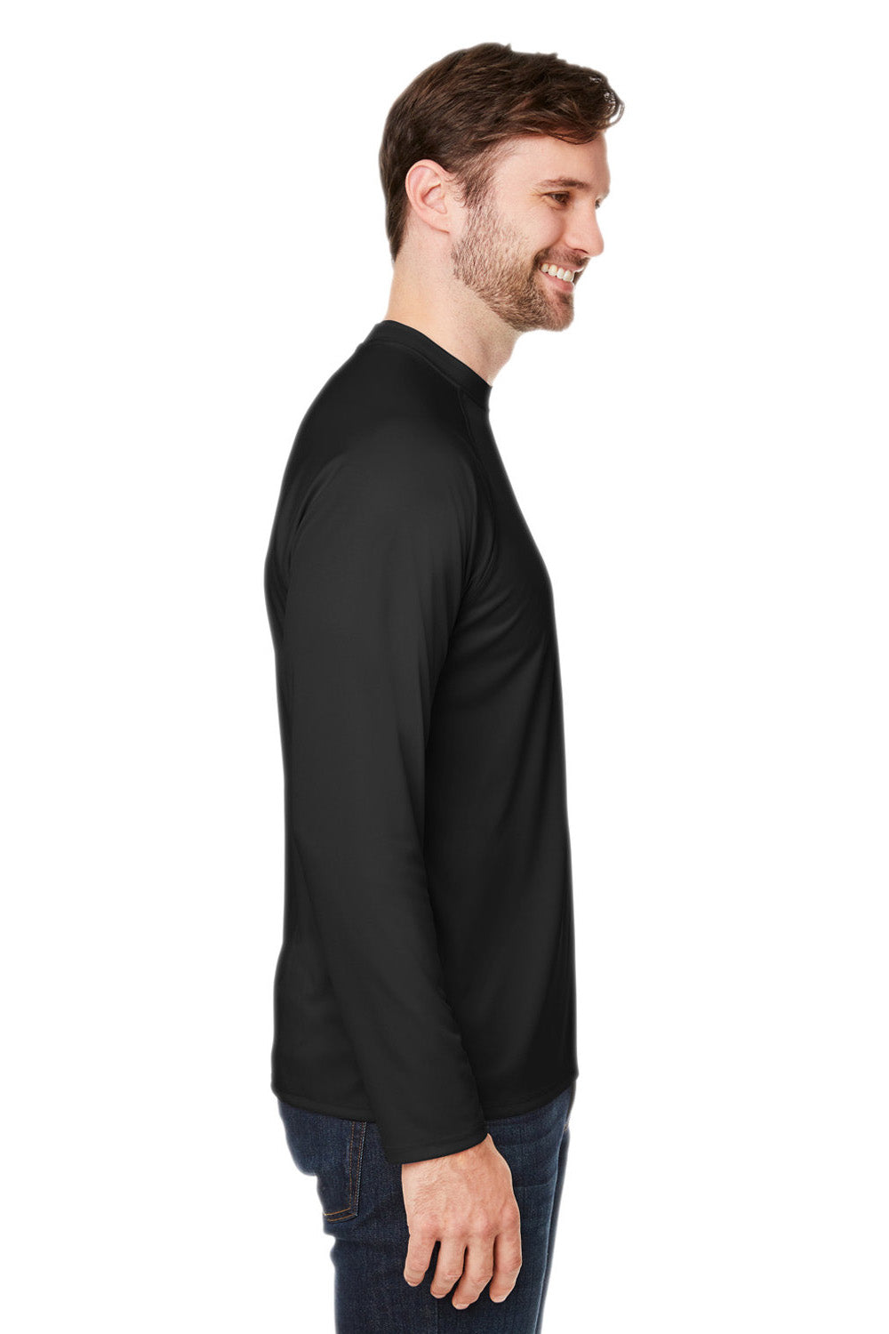 Core 365 CE110 Mens Ultra MVP Raglan Moisture Wicking Long Sleeve Crewneck T-Shirt Black Model Side