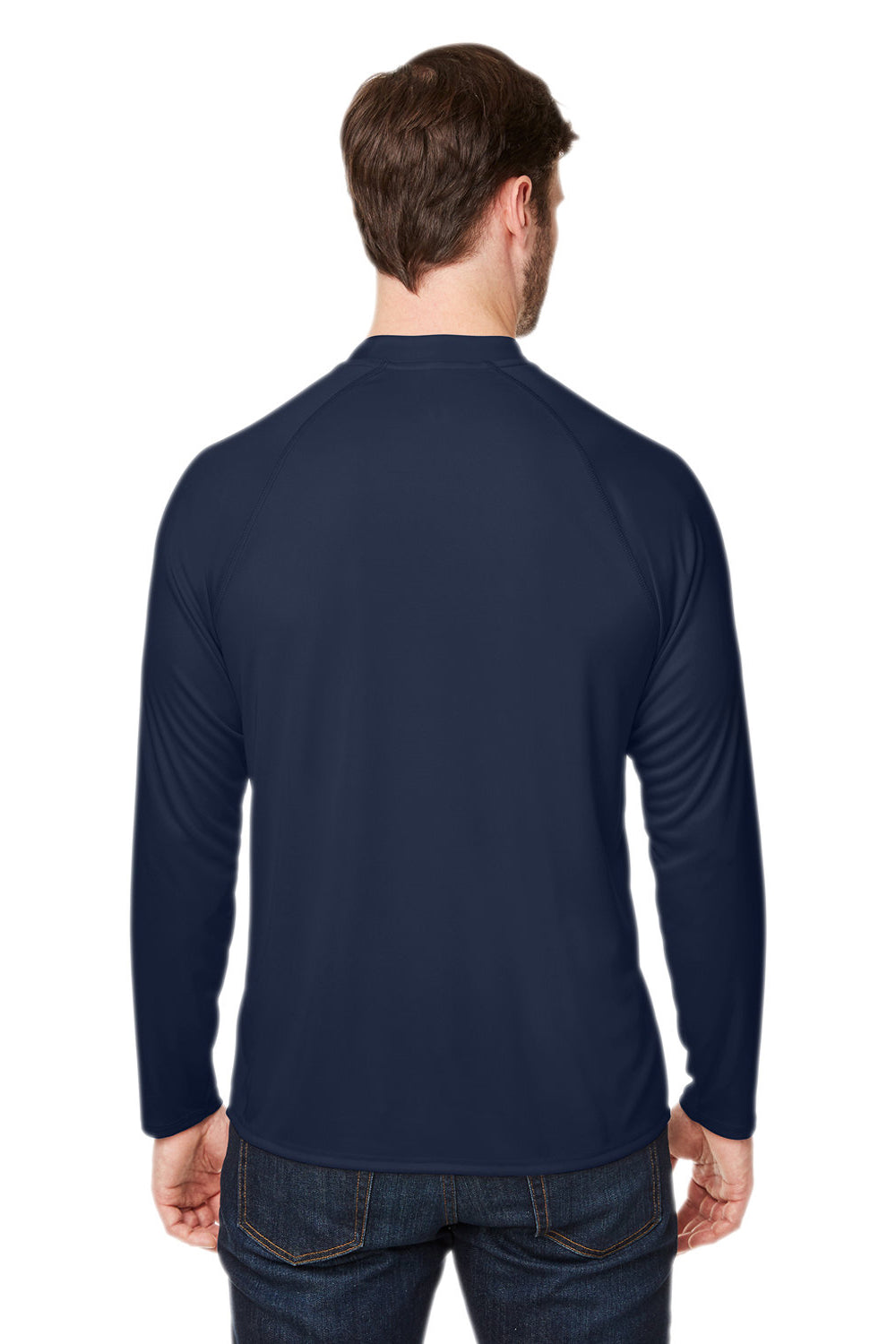 Core 365 CE110 Mens Ultra MVP Raglan Moisture Wicking Long Sleeve Crewneck T-Shirt Classic Navy Blue Model Back