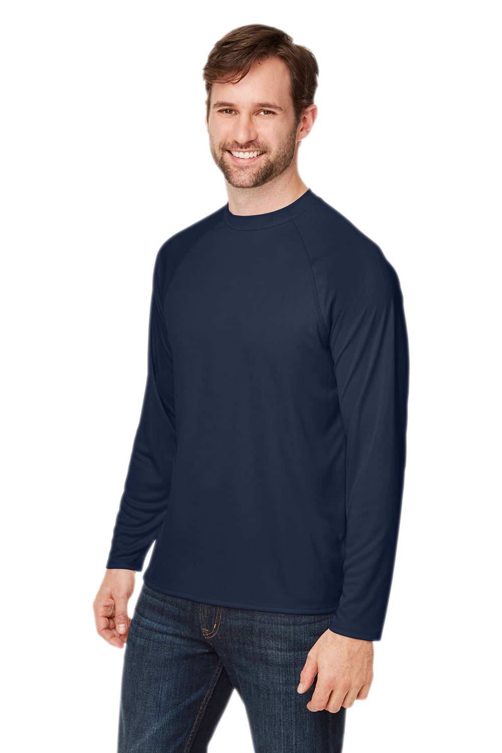 Core 365 CE110 Mens Ultra MVP Raglan Moisture Wicking Long Sleeve Crewneck T-Shirt Classic Navy Blue Model 3q