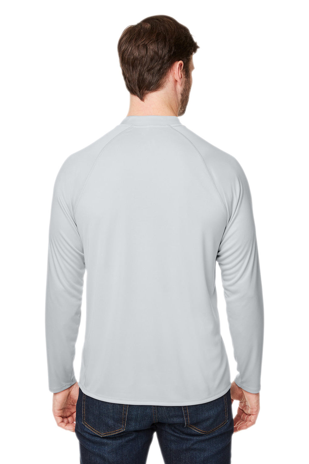 Core 365 CE110 Mens Ultra MVP Raglan Moisture Wicking Long Sleeve Crewneck T-Shirt Platinum Grey Model Back