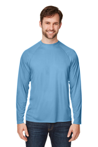 Core 365 CE110 Mens Ultra MVP Raglan Moisture Wicking Long Sleeve Crewneck T-Shirt Columbia Blue Model Front