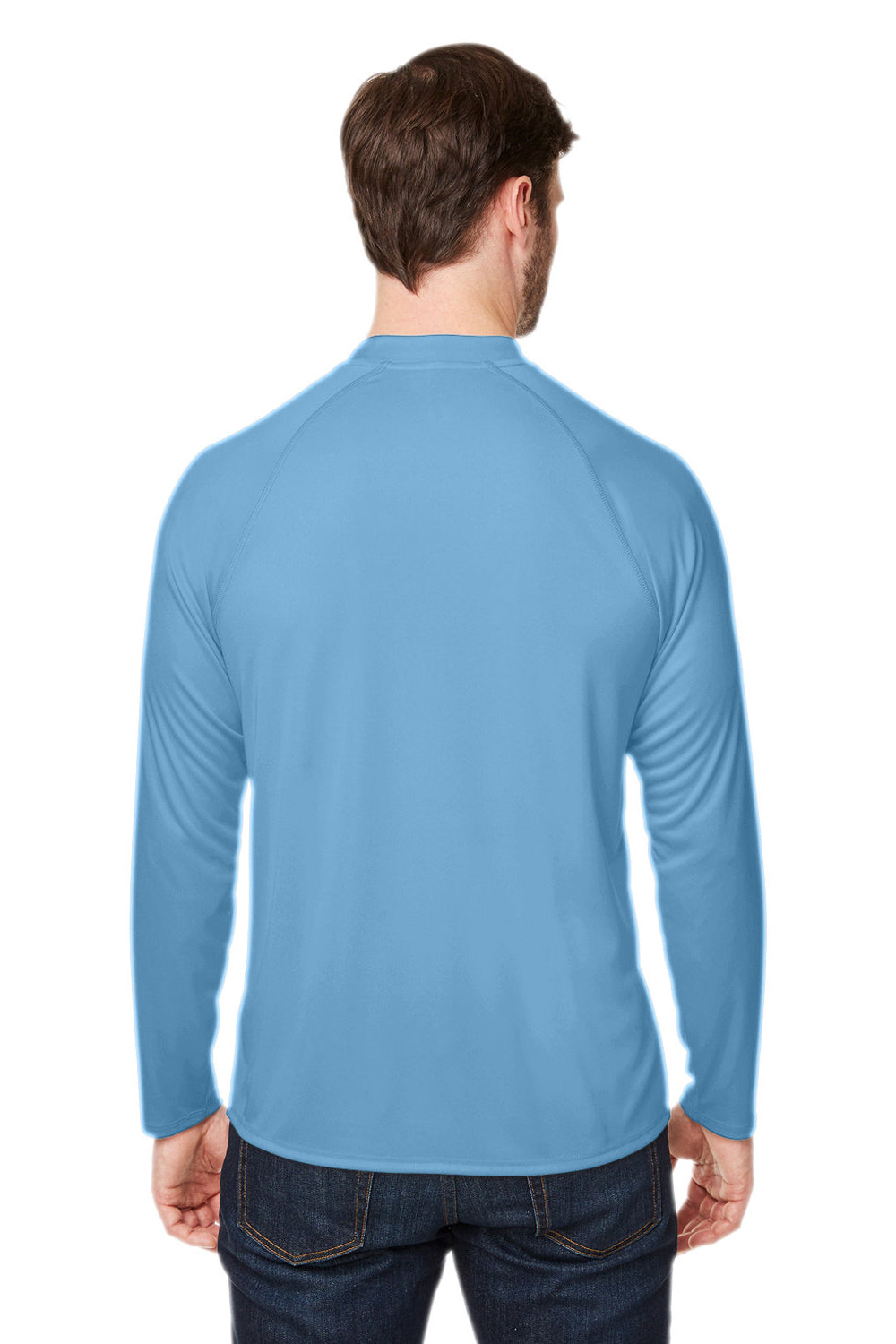 Core 365 CE110 Mens Ultra MVP Raglan Moisture Wicking Long Sleeve Crewneck T-Shirt Columbia Blue Model Back