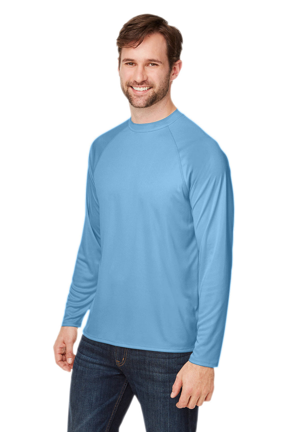 Core 365 CE110 Mens Ultra MVP Raglan Moisture Wicking Long Sleeve Crewneck T-Shirt Columbia Blue Model 3q