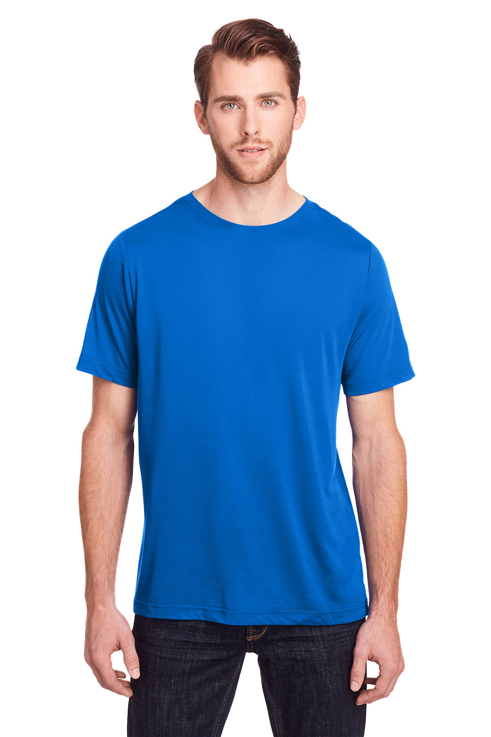 Core 365 CE111 Mens Fusion ChromaSoft Performance Moisture Wicking Short Sleeve Crewneck T-Shirt True Royal Blue Model Front