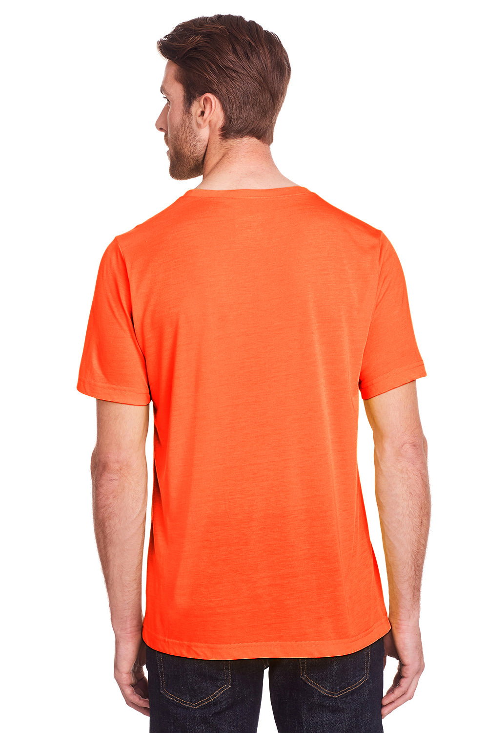 Core 365 CE111 Mens Fusion ChromaSoft Performance Moisture Wicking Short Sleeve Crewneck T-Shirt Campus Orange Model Back