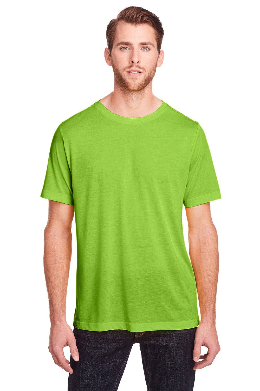 Core 365 CE111 Mens Fusion ChromaSoft Performance Moisture Wicking Short Sleeve Crewneck T-Shirt Acid Green Model Front