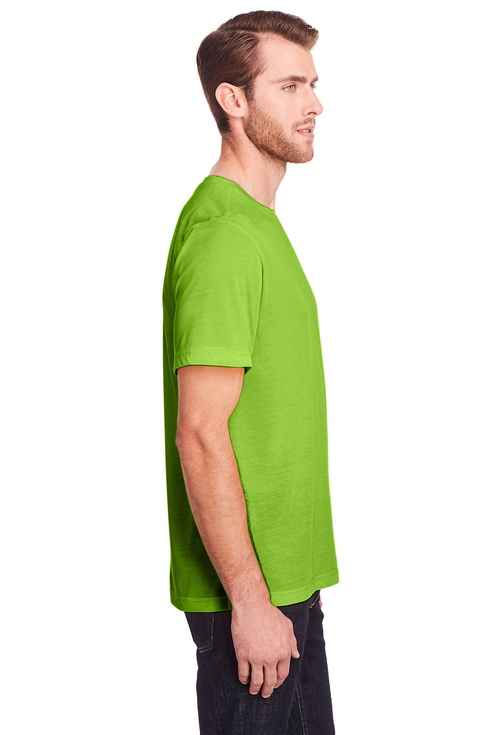 Core 365 CE111 Mens Fusion ChromaSoft Performance Moisture Wicking Short Sleeve Crewneck T-Shirt Acid Green Model Side