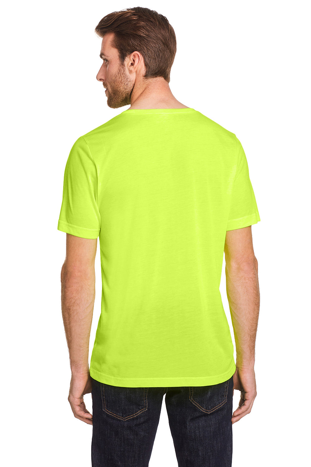 Core 365 CE111 Mens Fusion ChromaSoft Performance Moisture Wicking Short Sleeve Crewneck T-Shirt Safety Yellow Model Back