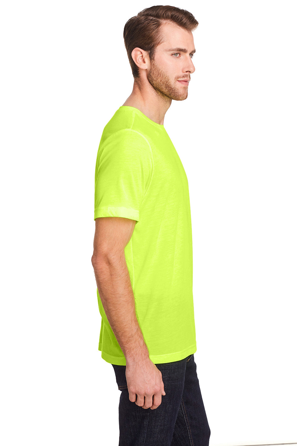 Core 365 CE111 Mens Fusion ChromaSoft Performance Moisture Wicking Short Sleeve Crewneck T-Shirt Safety Yellow Model Side