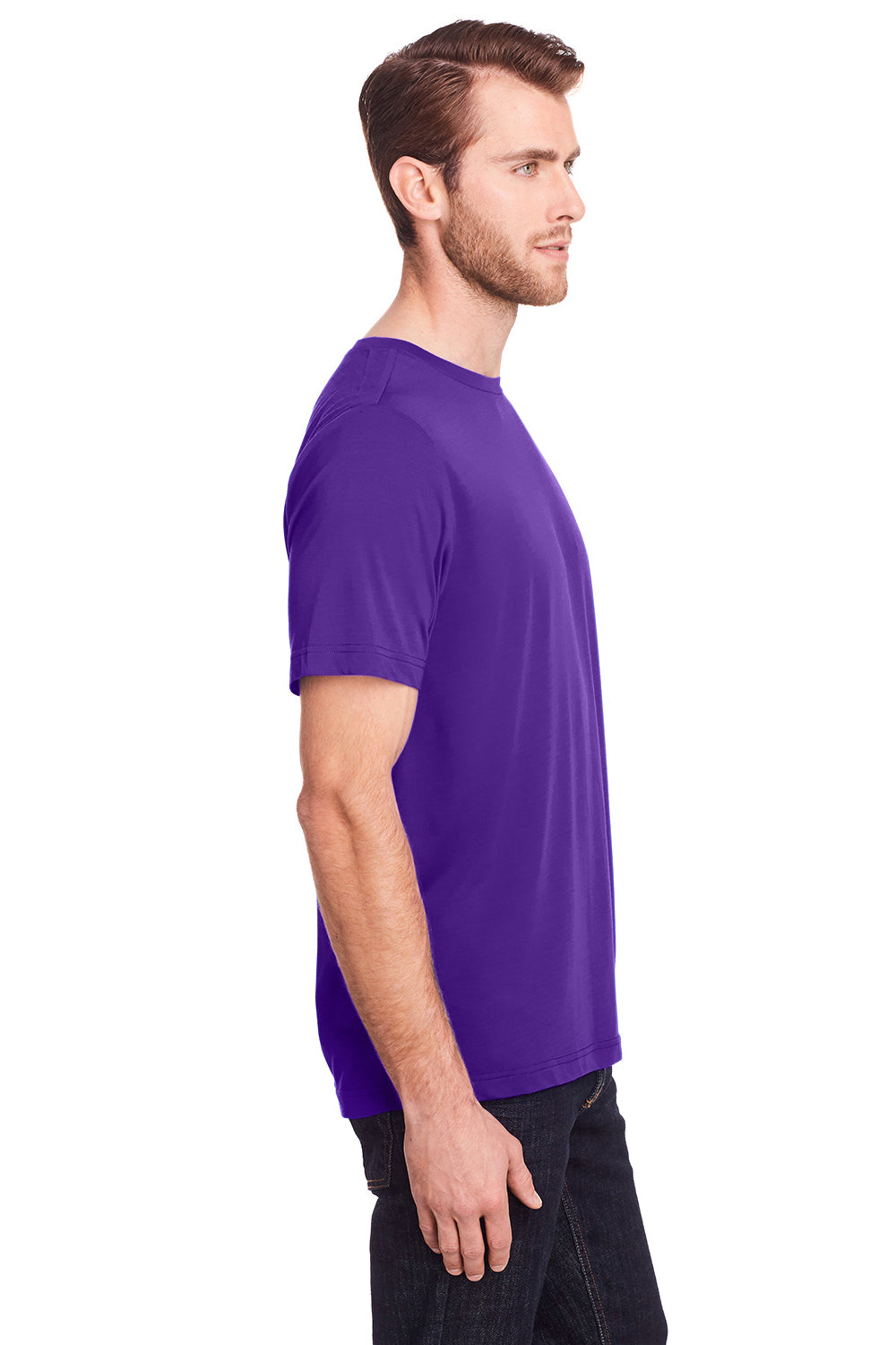 Core 365 CE111 Mens Fusion ChromaSoft Performance Moisture Wicking Short Sleeve Crewneck T-Shirt Campus Purple Model Side