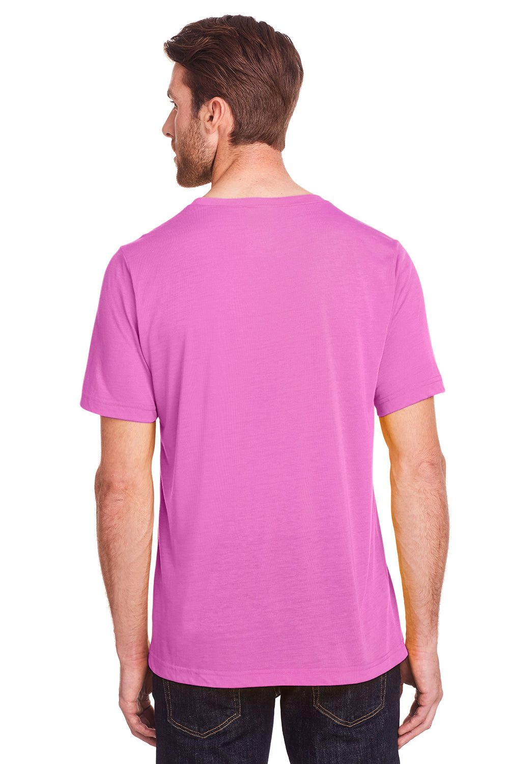 Core 365 CE111 Mens Fusion ChromaSoft Performance Moisture Wicking Short Sleeve Crewneck T-Shirt Charity Pink Model Back