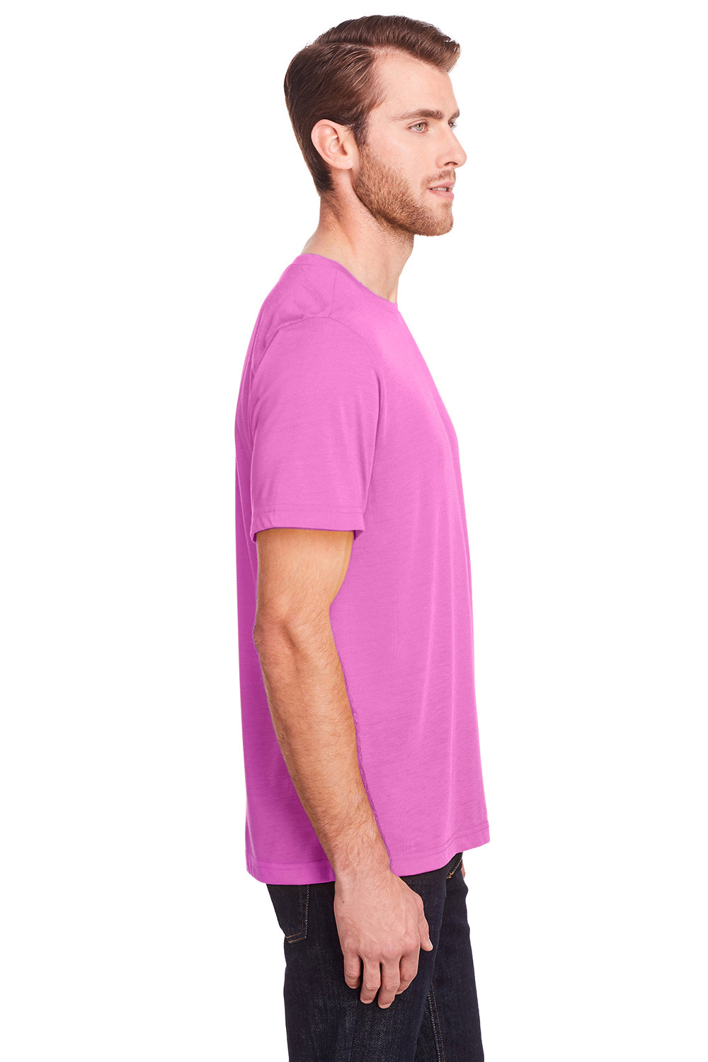 Core 365 CE111 Mens Fusion ChromaSoft Performance Moisture Wicking Short Sleeve Crewneck T-Shirt Charity Pink Model Side