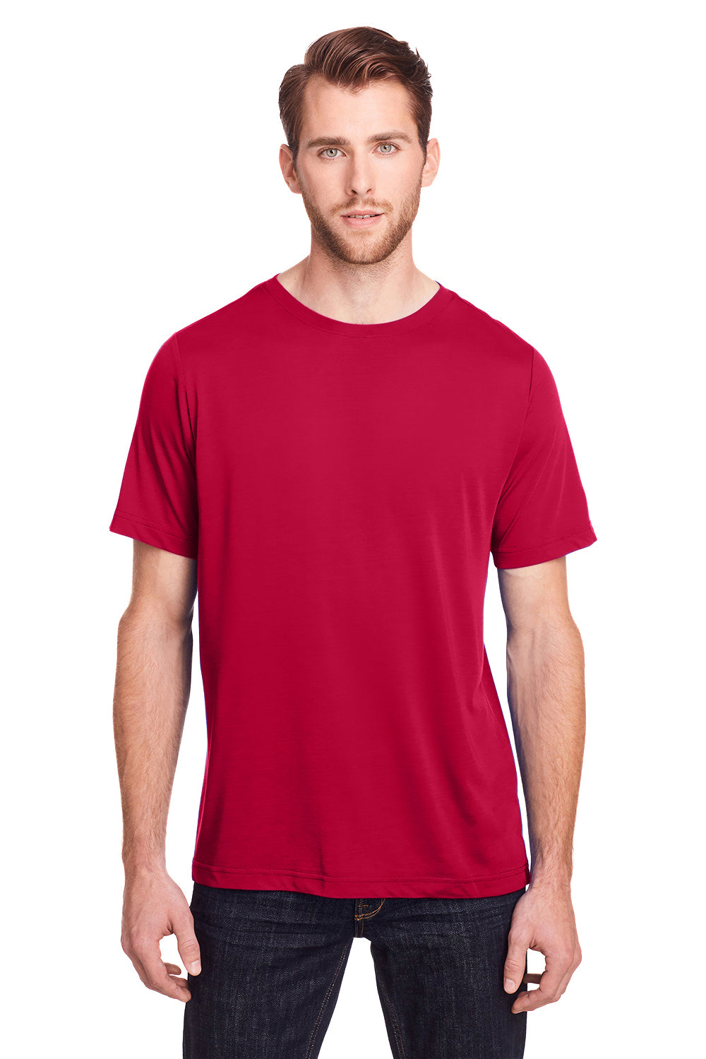 Core 365 CE111 Mens Fusion ChromaSoft Performance Moisture Wicking Short Sleeve Crewneck T-Shirt Classic Red Model Front