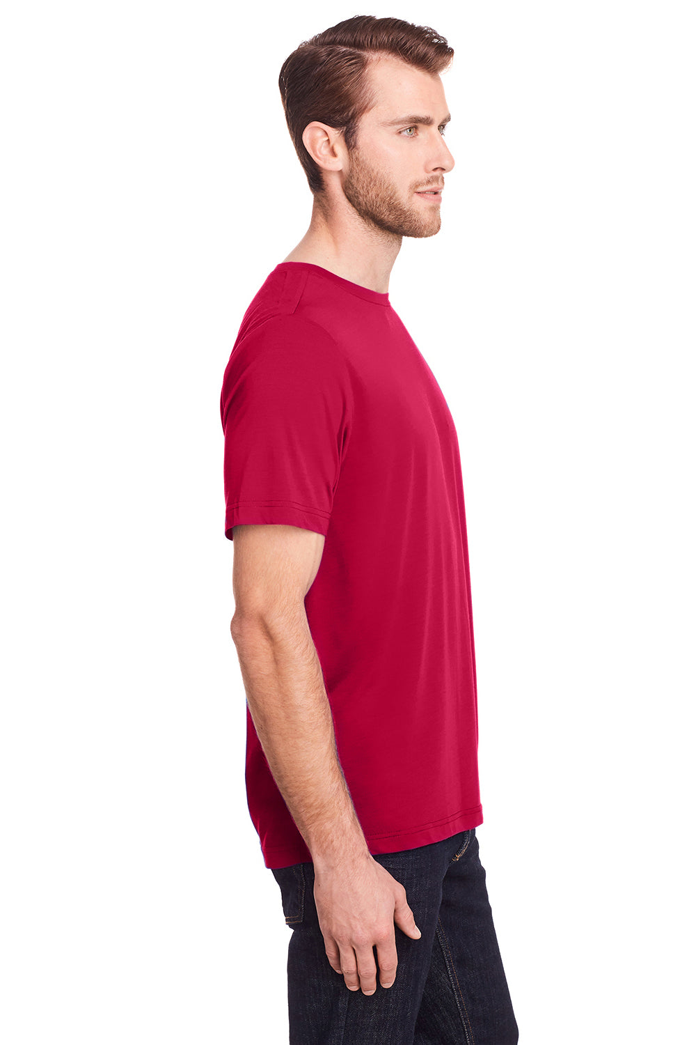 Core 365 CE111 Mens Fusion ChromaSoft Performance Moisture Wicking Short Sleeve Crewneck T-Shirt Classic Red Model Side