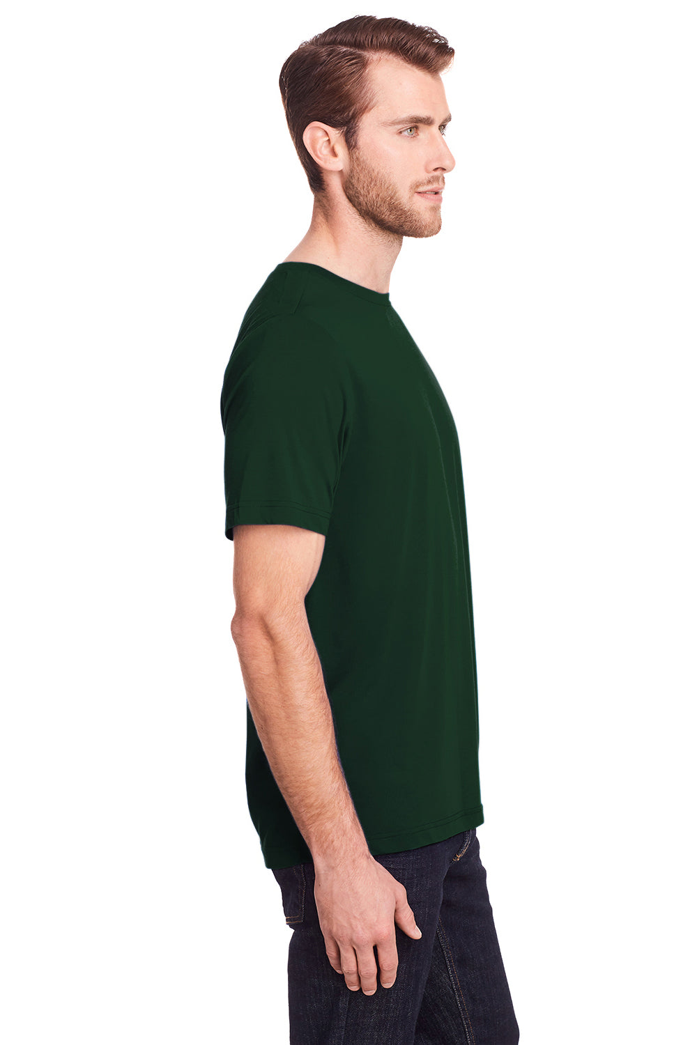 Core 365 CE111 Mens Fusion ChromaSoft Performance Moisture Wicking Short Sleeve Crewneck T-Shirt Forest Green Model Side