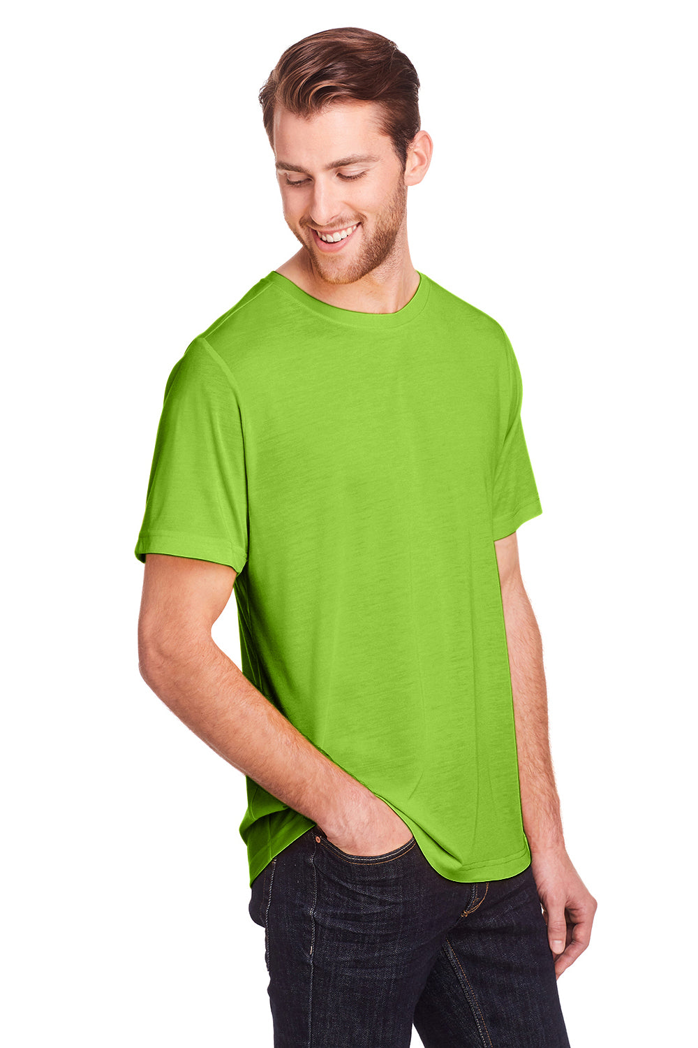 Core 365 CE111 Mens Fusion ChromaSoft Performance Moisture Wicking Short Sleeve Crewneck T-Shirt Acid Green Model 3q