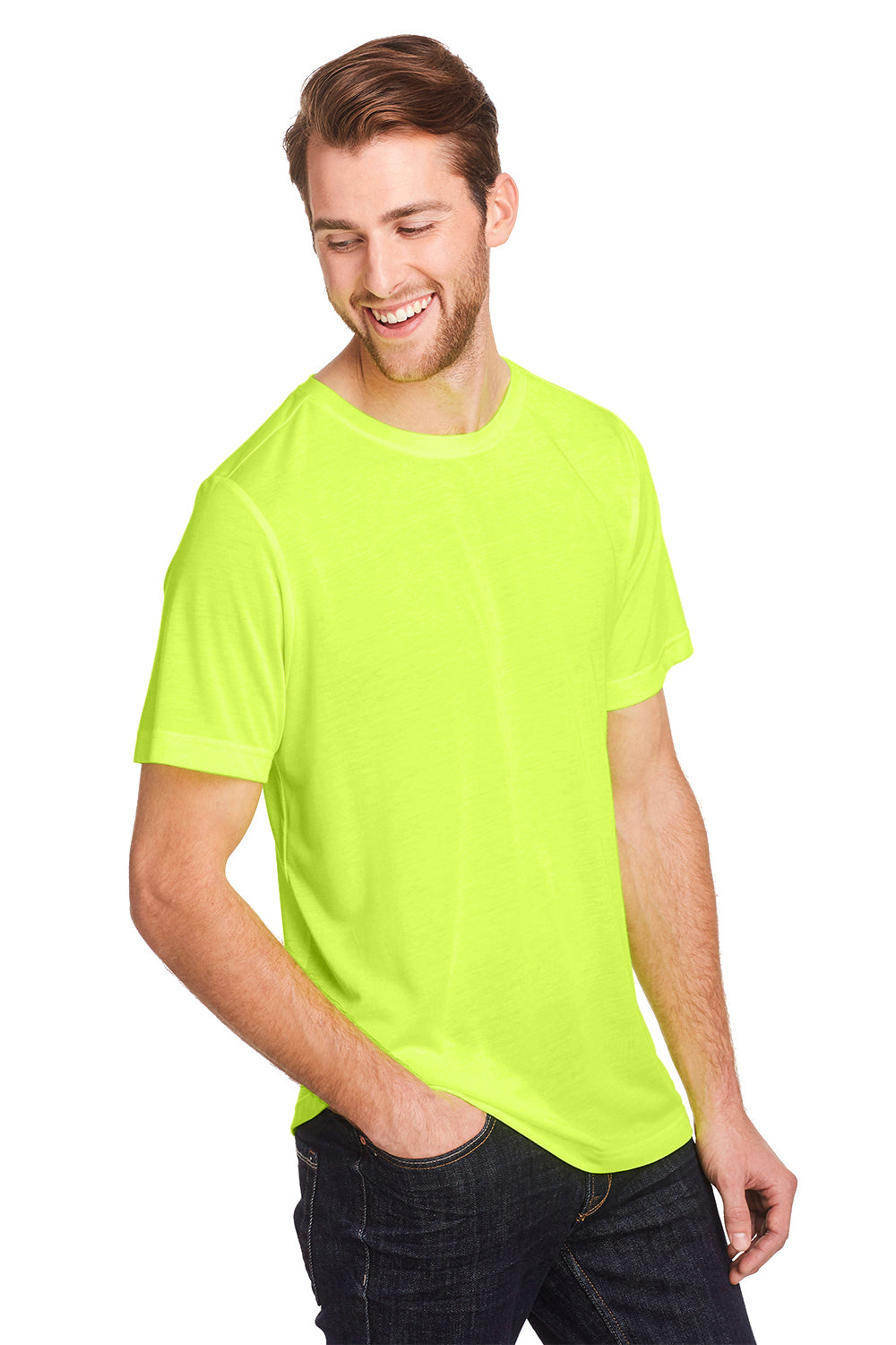 Core 365 CE111 Mens Fusion ChromaSoft Performance Moisture Wicking Short Sleeve Crewneck T-Shirt Safety Yellow Model 3q