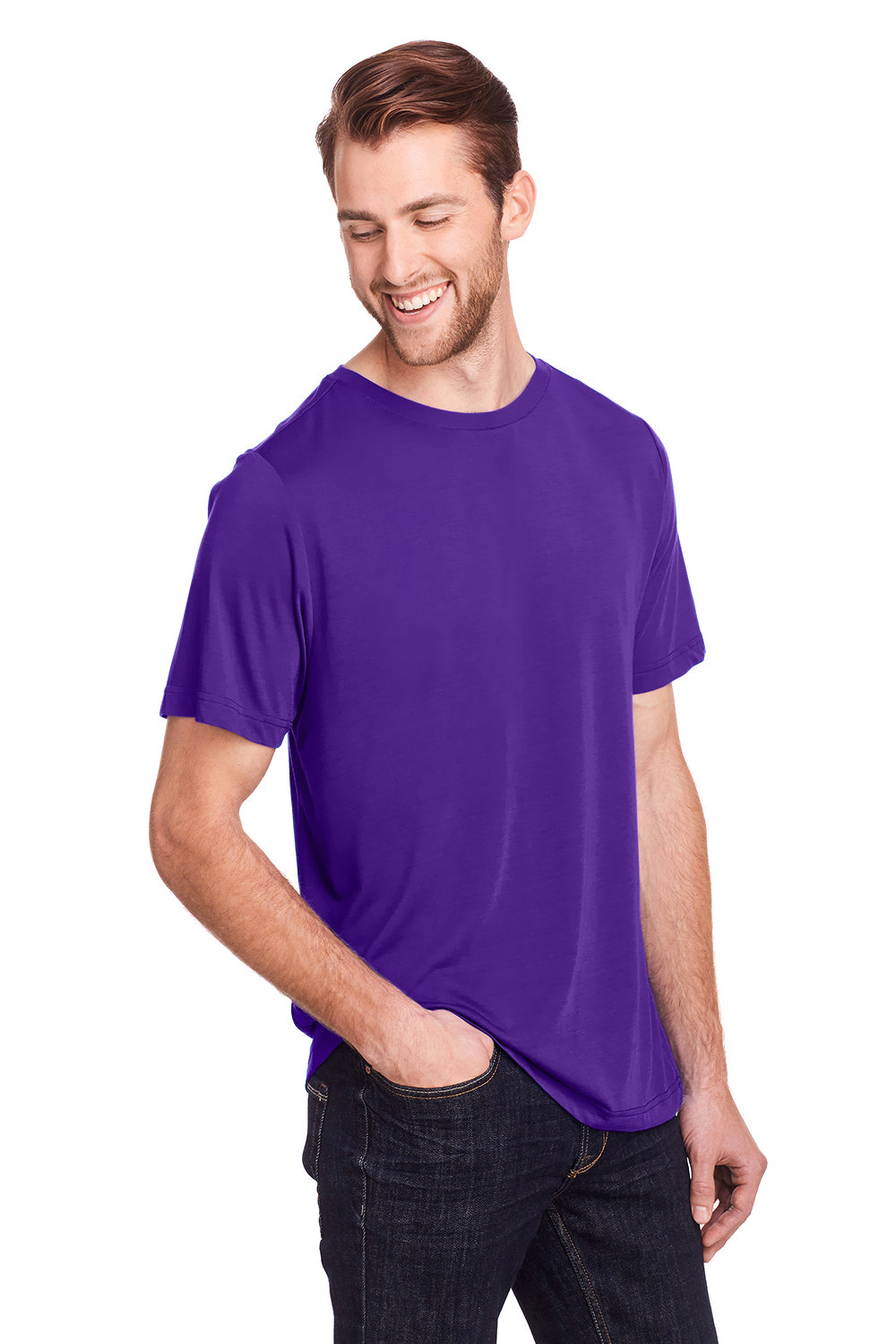 Core 365 CE111 Mens Fusion ChromaSoft Performance Moisture Wicking Short Sleeve Crewneck T-Shirt Campus Purple Model 3q