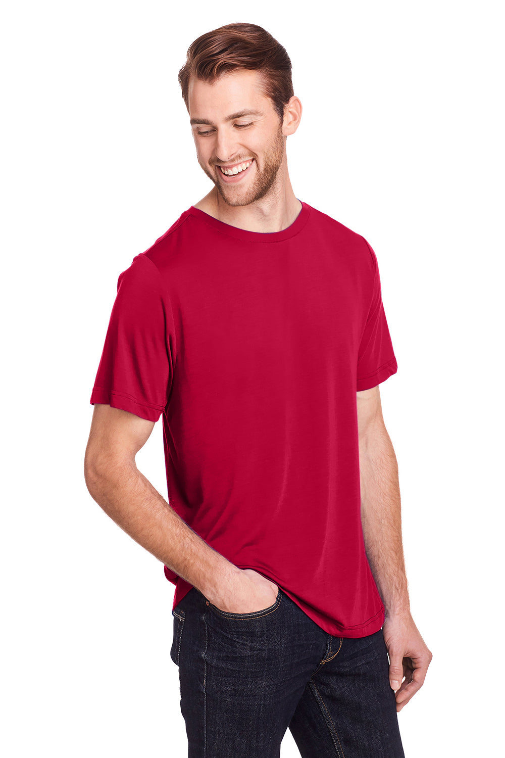 Core 365 CE111 Mens Fusion ChromaSoft Performance Moisture Wicking Short Sleeve Crewneck T-Shirt Classic Red Model 3q