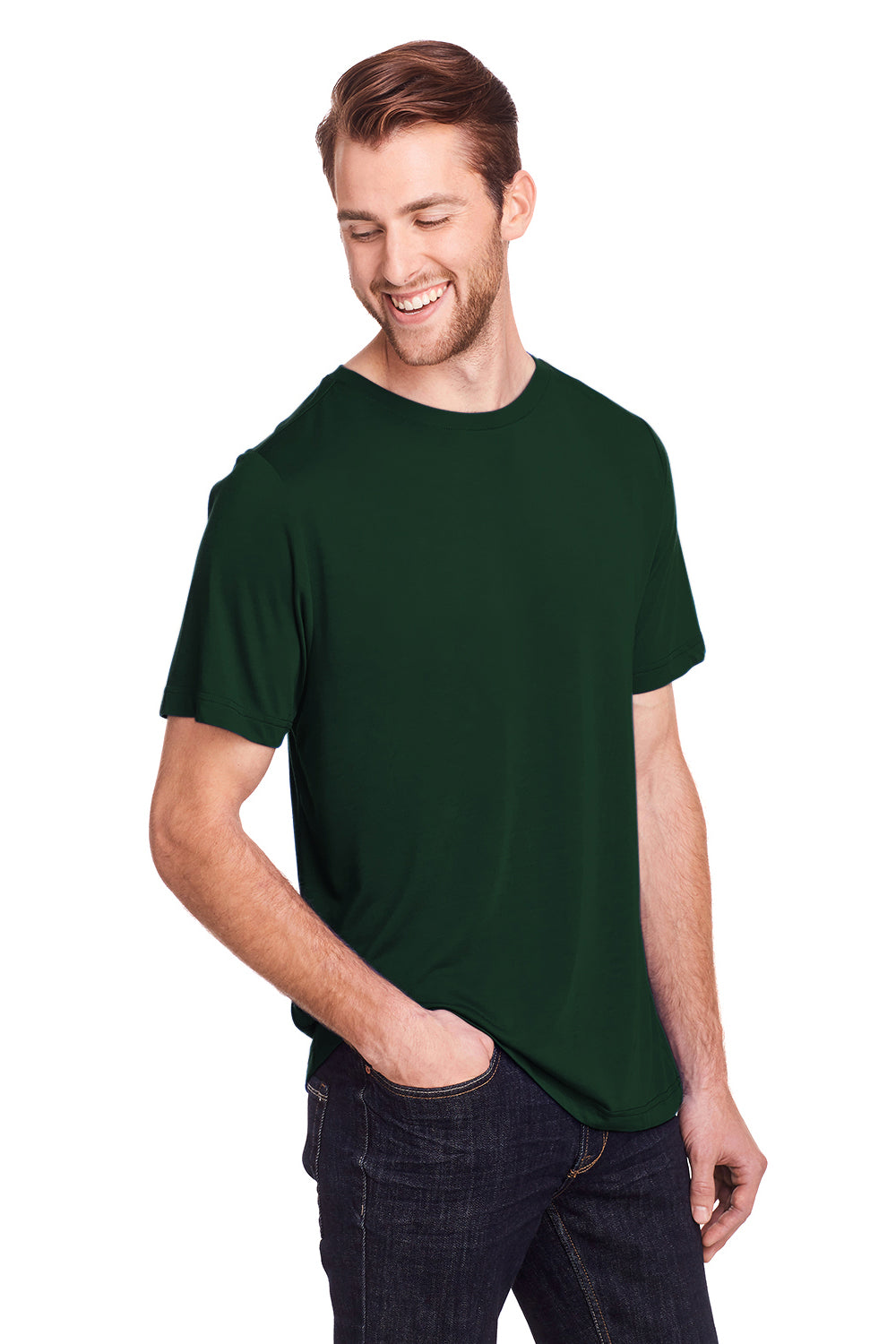 Core 365 CE111 Mens Fusion ChromaSoft Performance Moisture Wicking Short Sleeve Crewneck T-Shirt Forest Green Model 3q