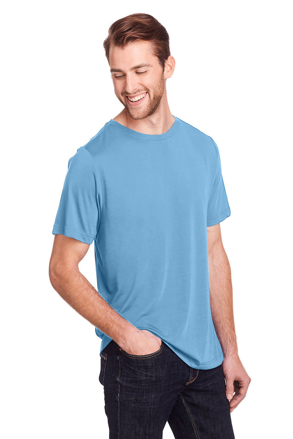 Core 365 CE111 Mens Fusion ChromaSoft Performance Moisture Wicking Short Sleeve Crewneck T-Shirt Columbia Blue Model 3q