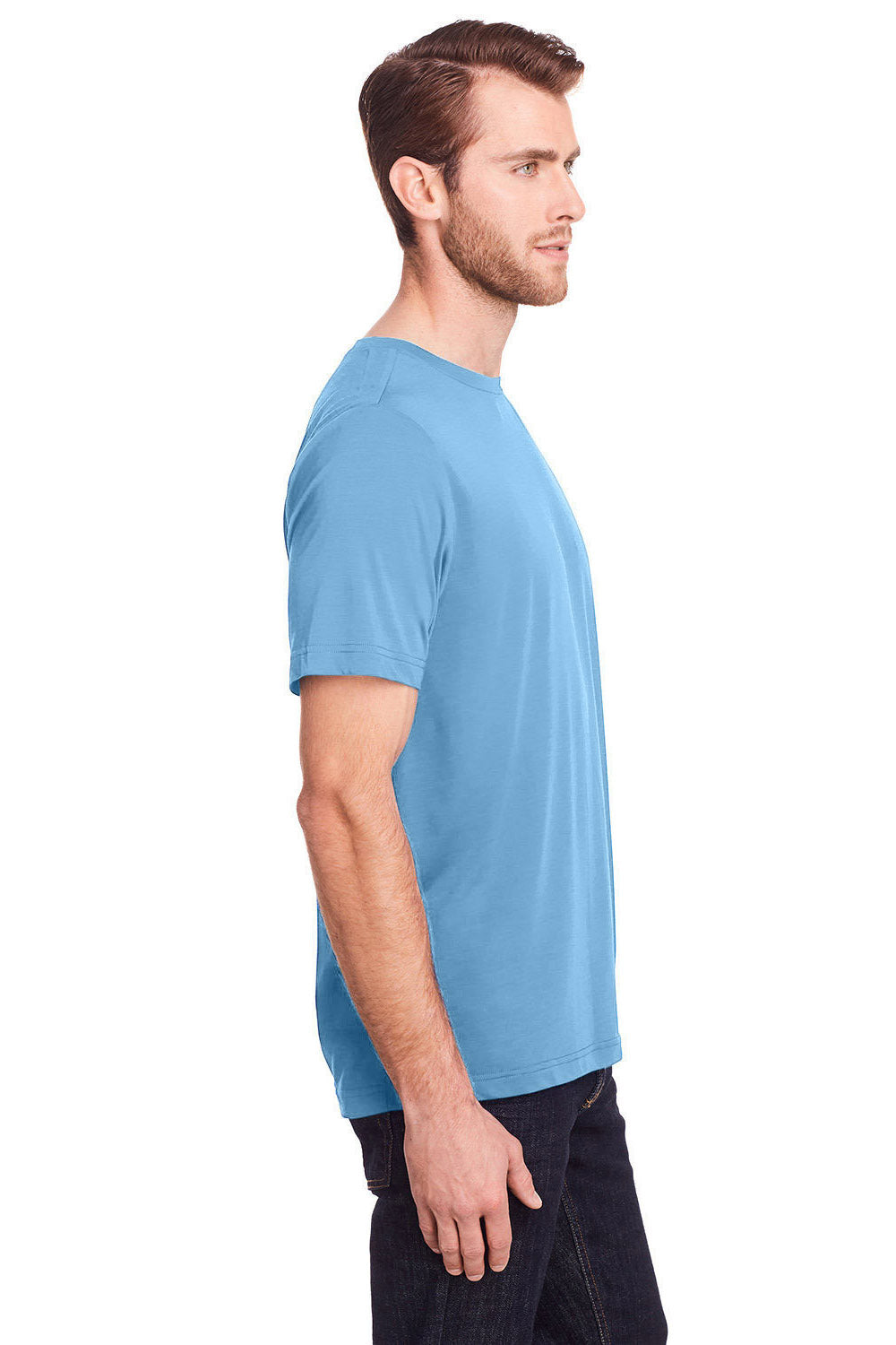 Core 365 CE111 Mens Fusion ChromaSoft Performance Moisture Wicking Short Sleeve Crewneck T-Shirt Columbia Blue Model Side