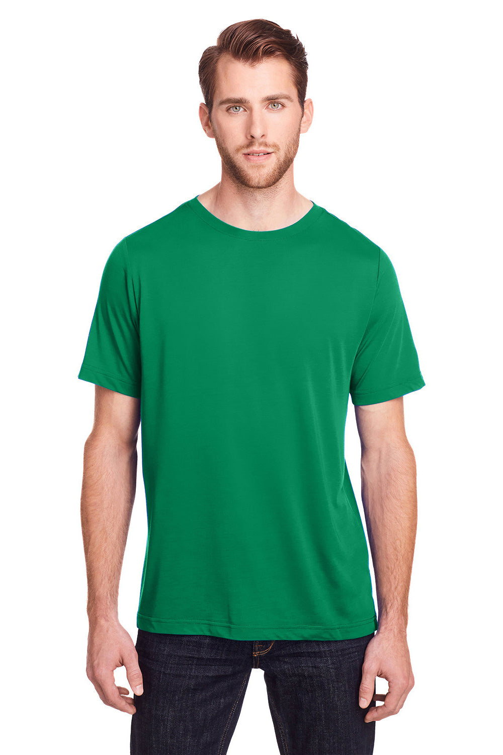 Core 365 CE111 Mens Fusion ChromaSoft Performance Moisture Wicking Short Sleeve Crewneck T-Shirt Kelly Green Model Front