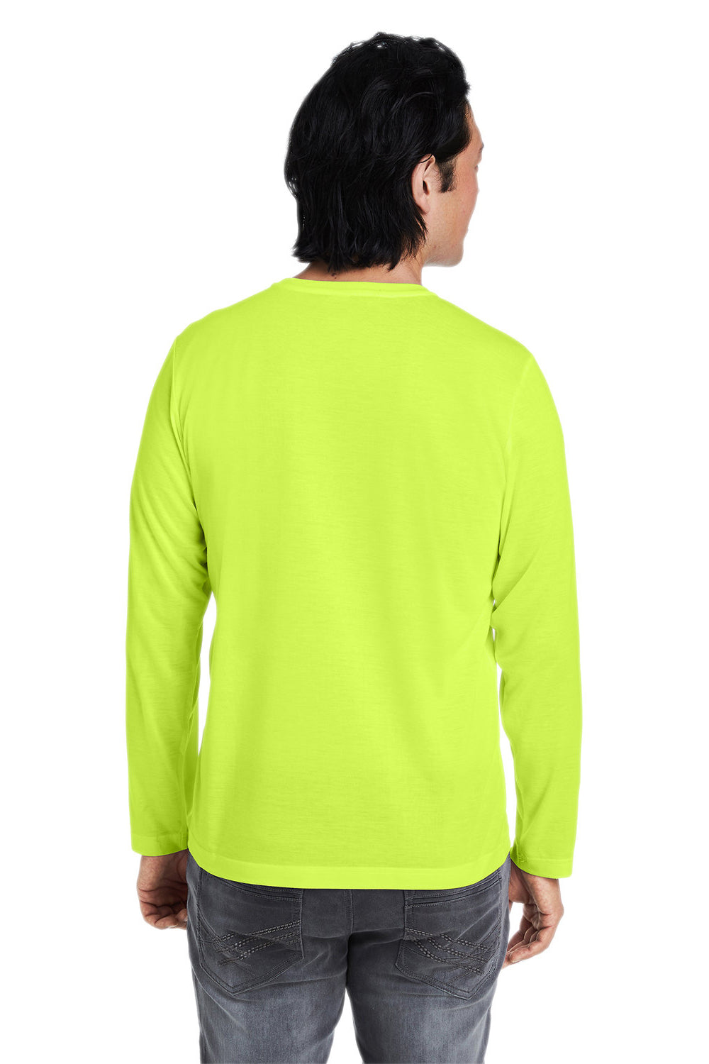 Core 365 CE111L Mens Fusion ChromaSoft Performance Moisture Wicking Long Sleeve Crewneck T-Shirt Safety Yellow Model Back