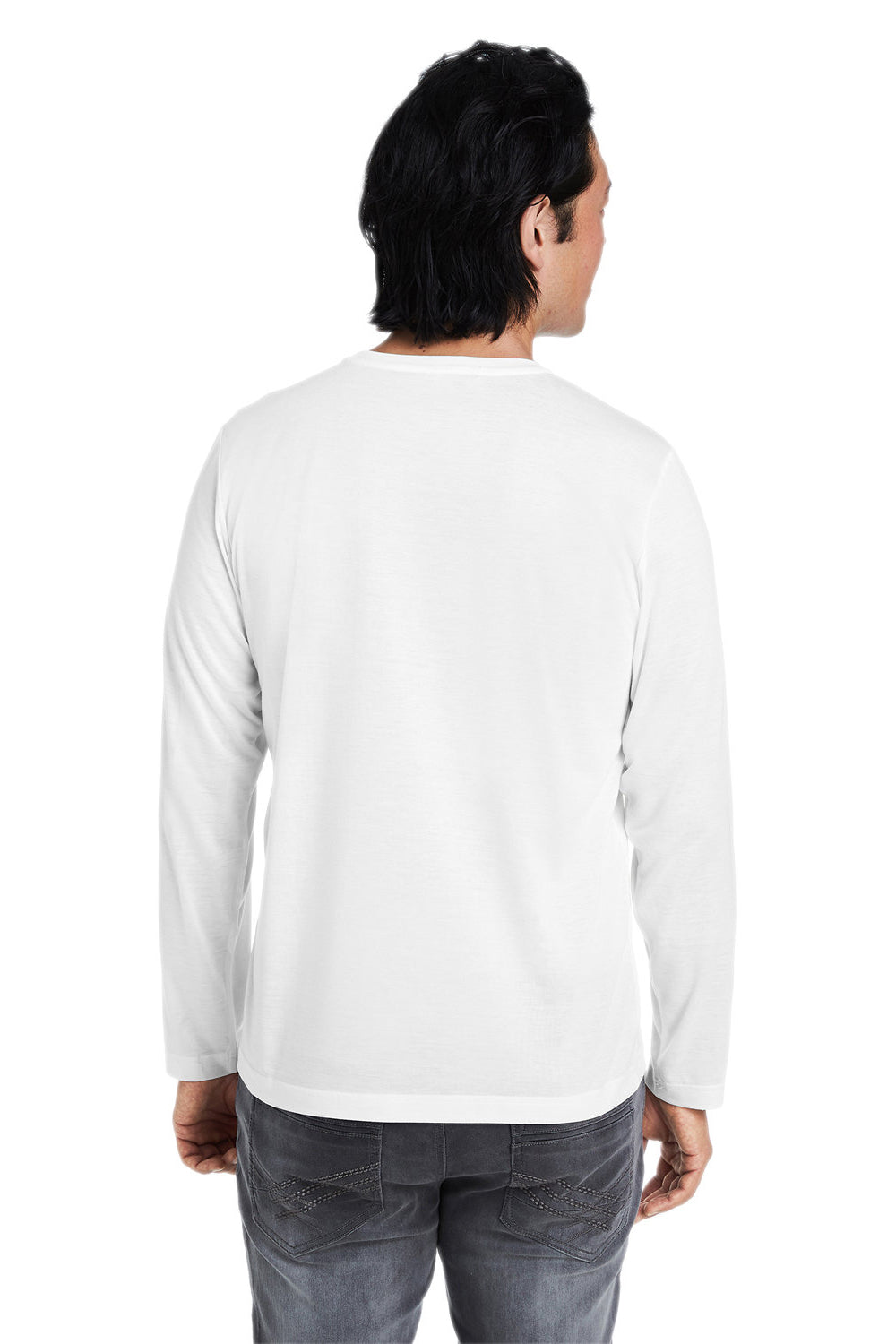 Core 365 CE111L Mens Fusion ChromaSoft Performance Moisture Wicking Long Sleeve Crewneck T-Shirt White Model Back