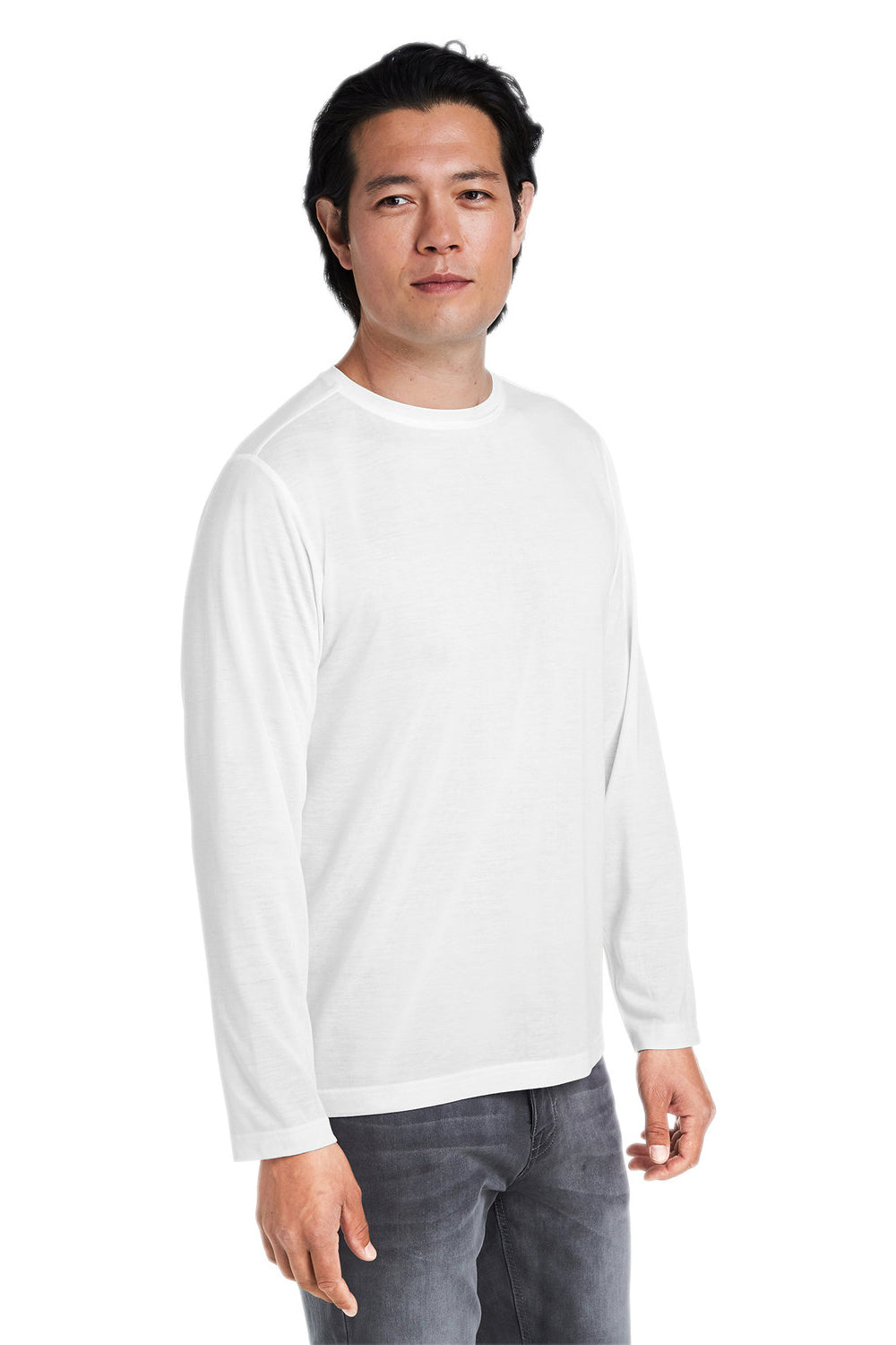 Core 365 CE111L Mens Fusion ChromaSoft Performance Moisture Wicking Long Sleeve Crewneck T-Shirt White Model 3q